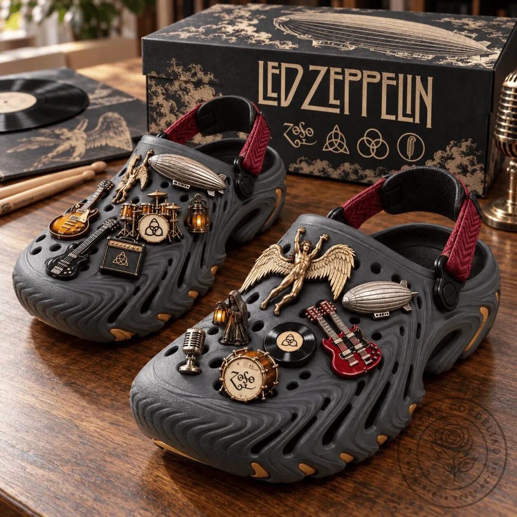 Led Zeppelin Band Music Fan Clogs Shoes with Custom Charms Led Zeppelin Band Music Fan Clogs Shoes with Custom Charms