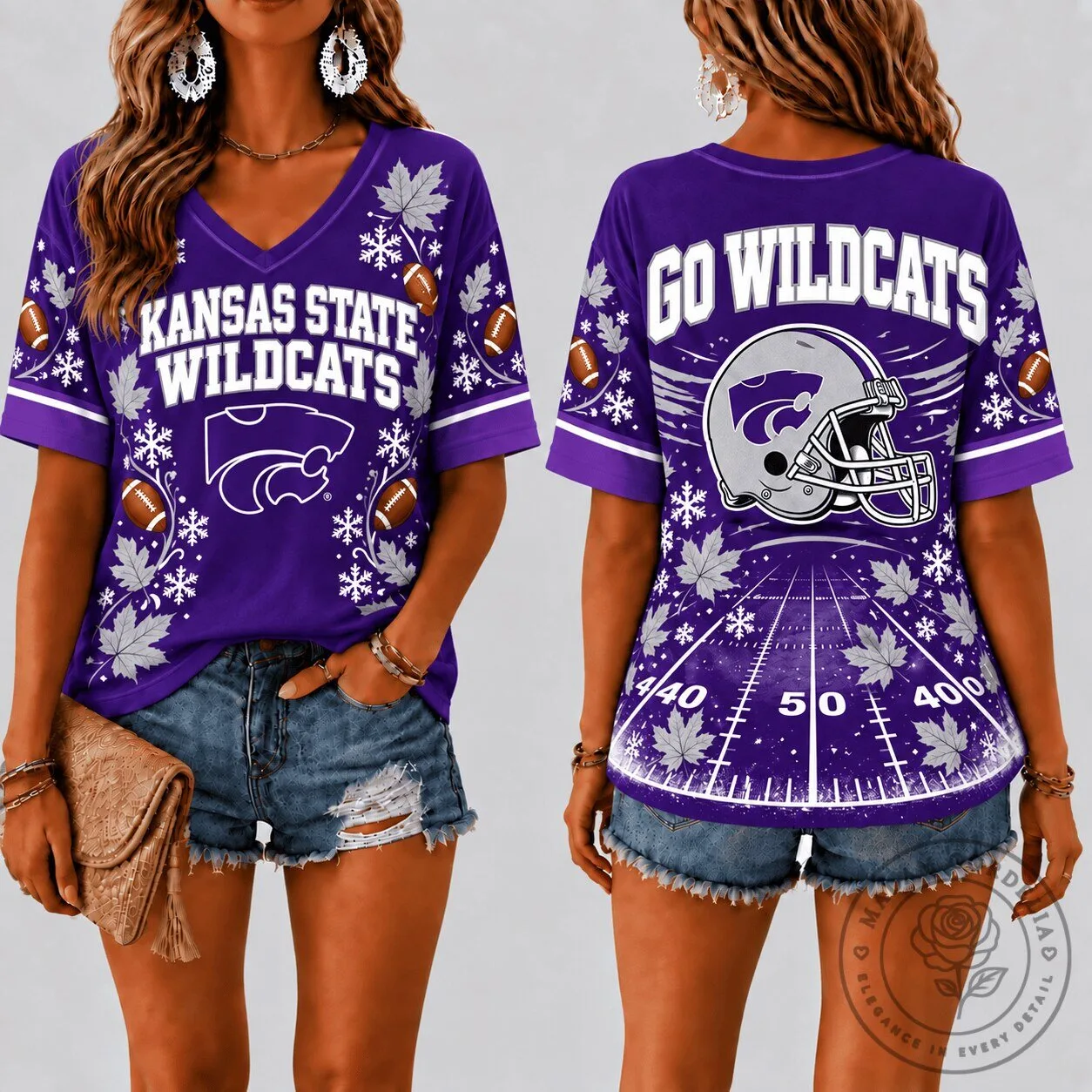 Kansas State Wildcats Football Fall Season V-Neck T-Shirt