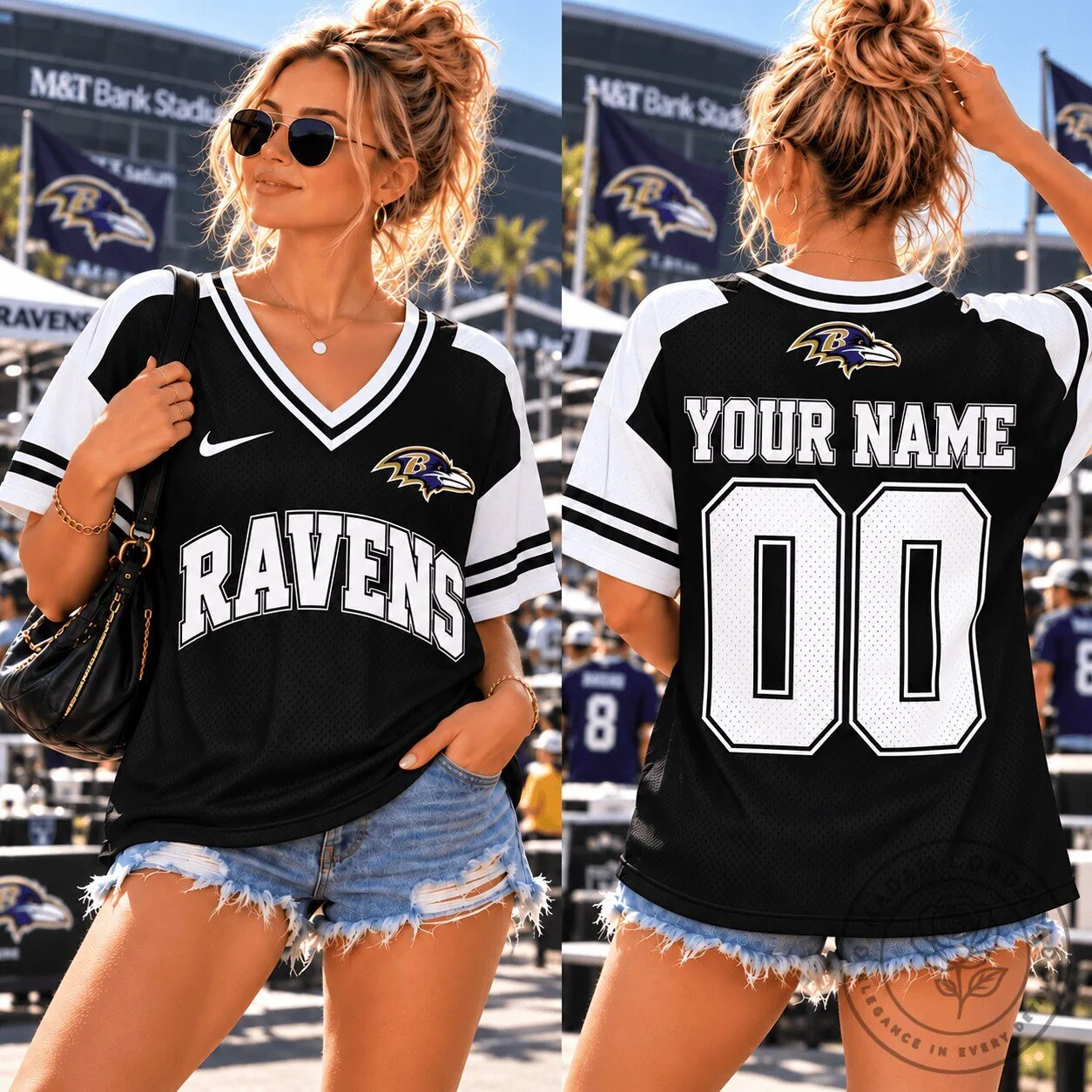 Baltimore Ravens Personalized Game Day V-Neck Football Jersey for Women