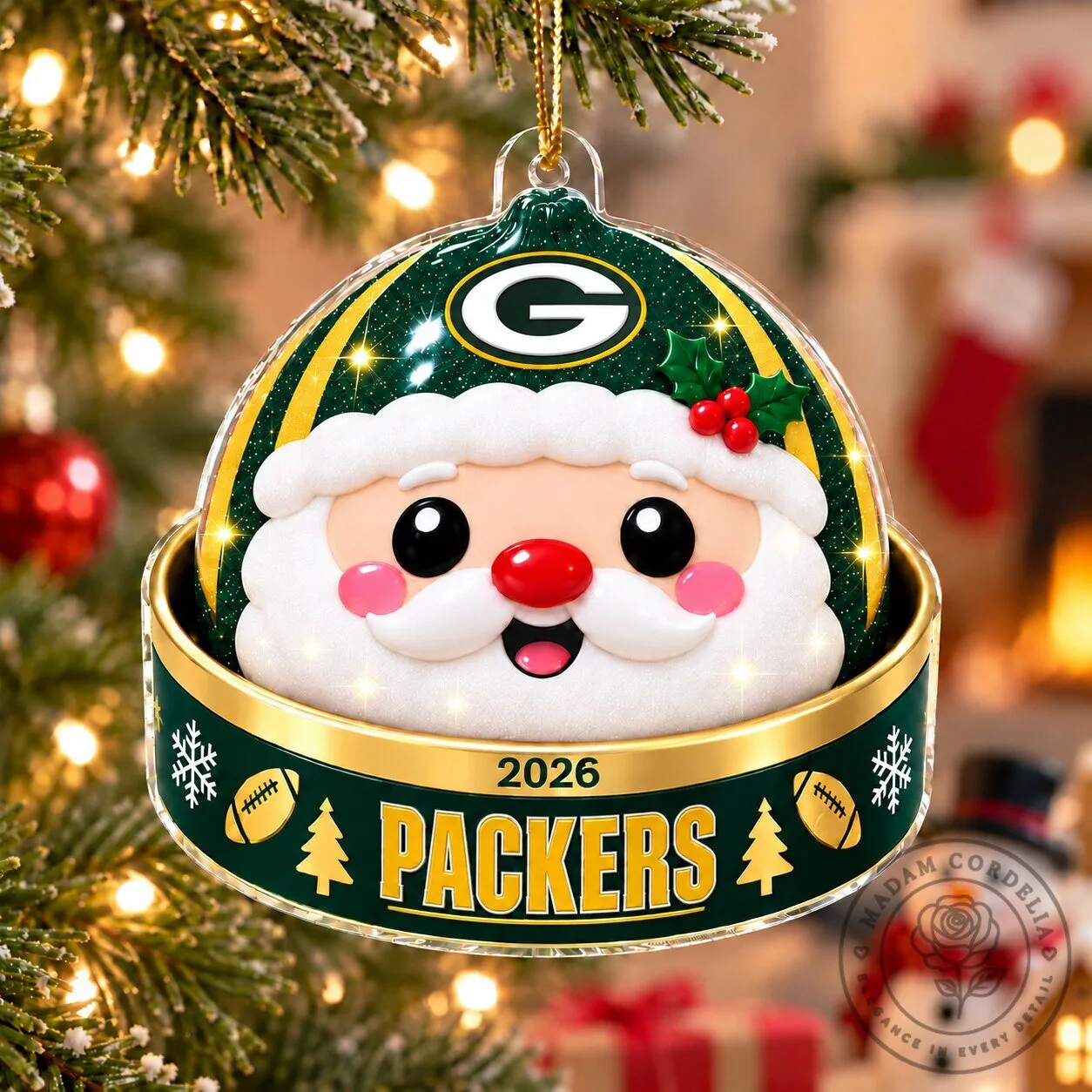 Green Bay Packers Santa Claus Christmas Tree Ornament Holiday Decoration