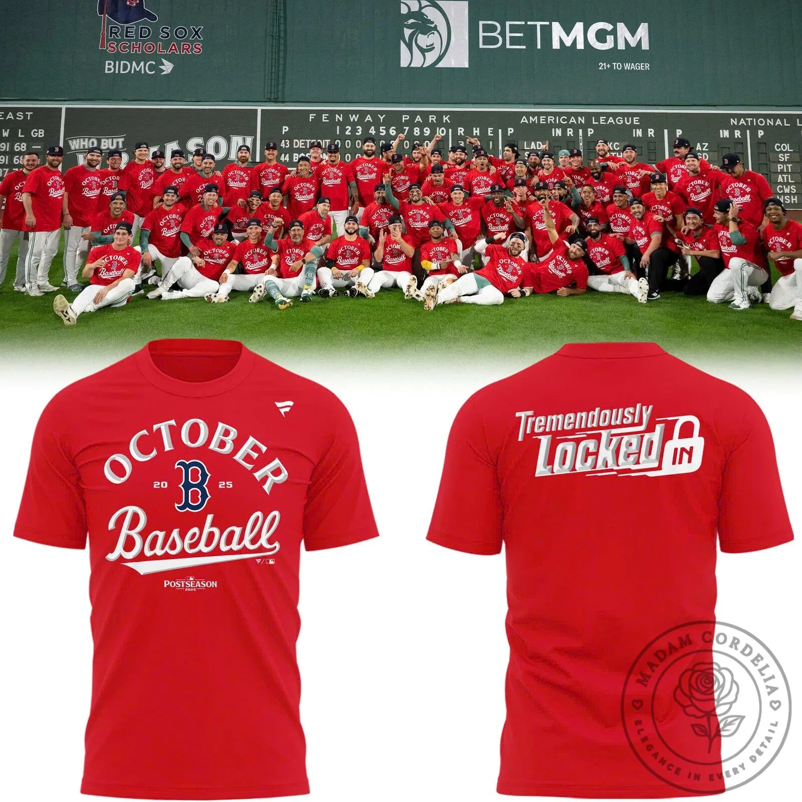 Red Sox Baseball October Postseason 2025 Tremendously Locked In T-Shirt