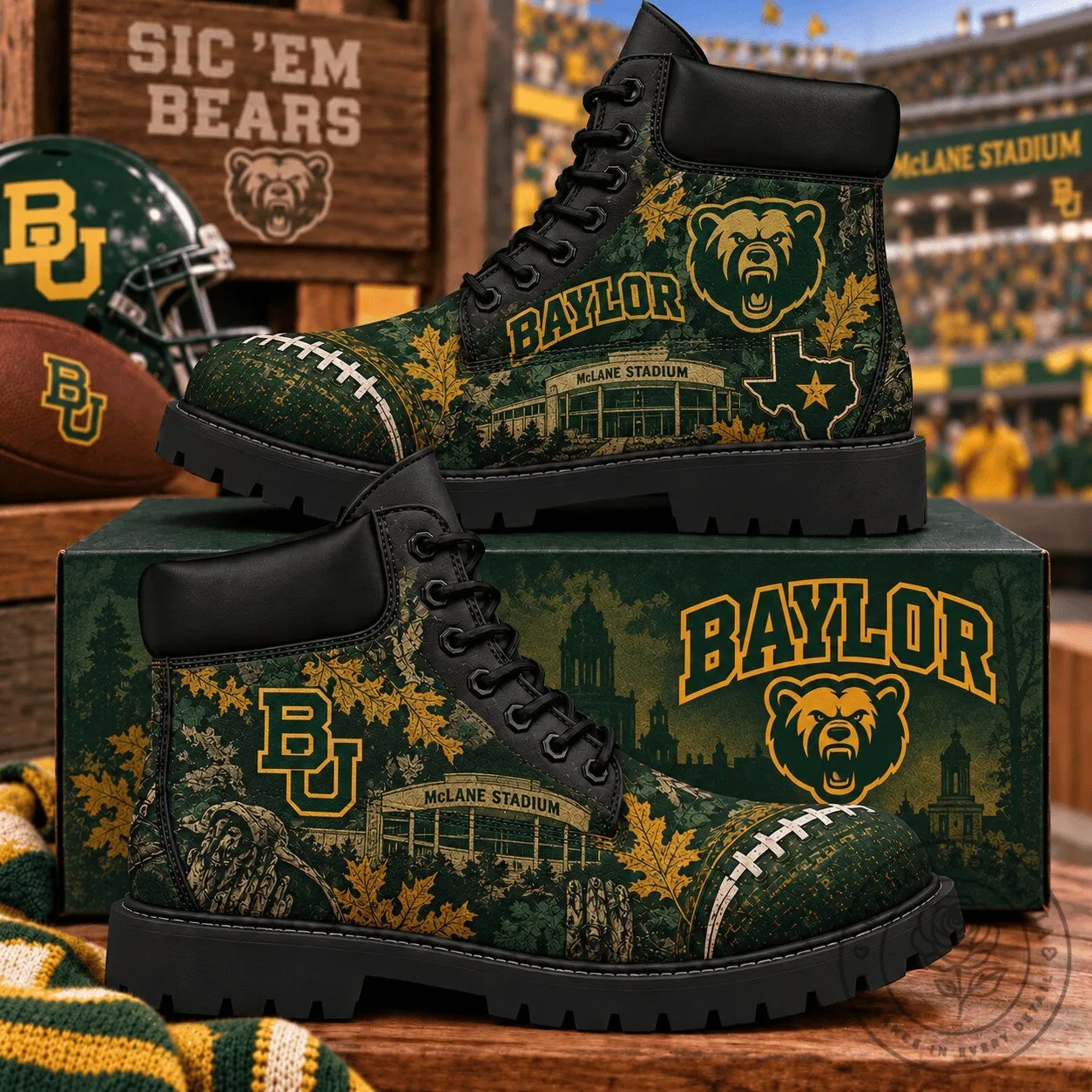 Baylor Bears Football Team McLane Stadium Fan High-Top Boots