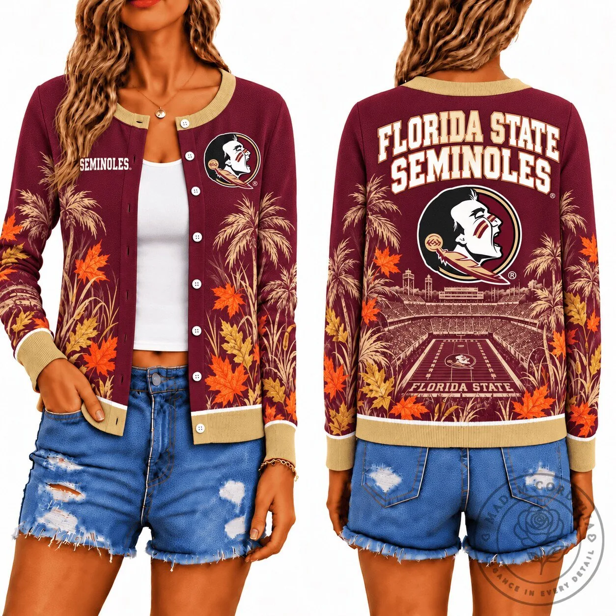 Florida State Seminoles Football Team Stadium Pattern Cardigan Jacket