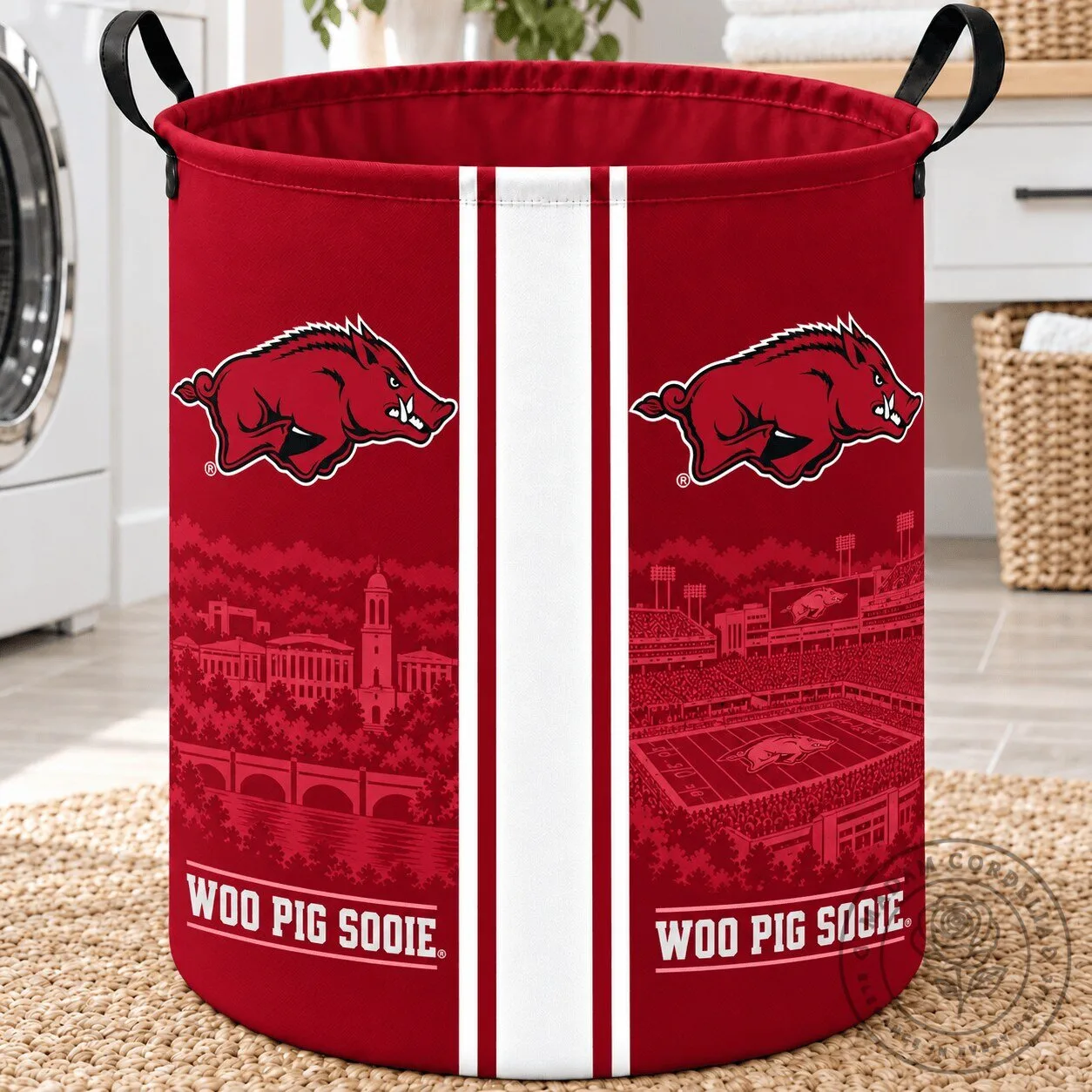 Arkansas Razorbacks Football Team Laundry Basket with Woo Pig Sooie Slogan