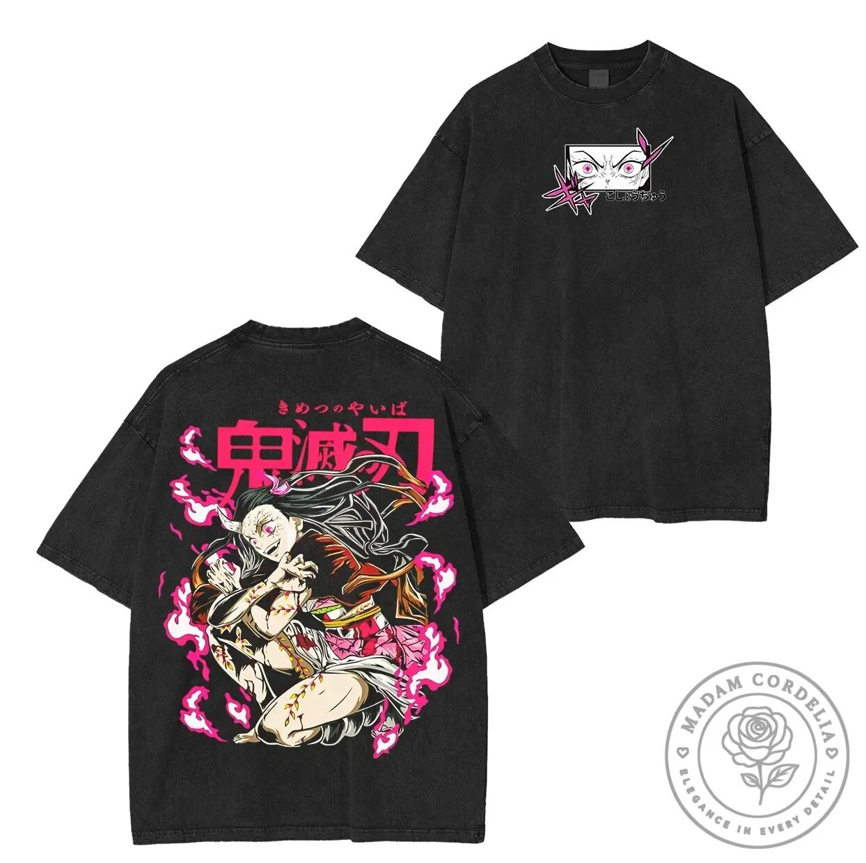 Demon Slayer Nezuko Kamado Anime Graphic Washed Black T-Shirt
