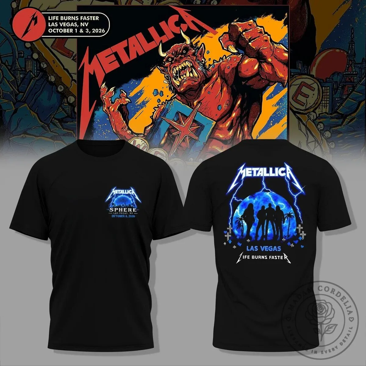 M72 World Tour Concert T-Shirt - Las Vegas Life Burns Faster by Metallica