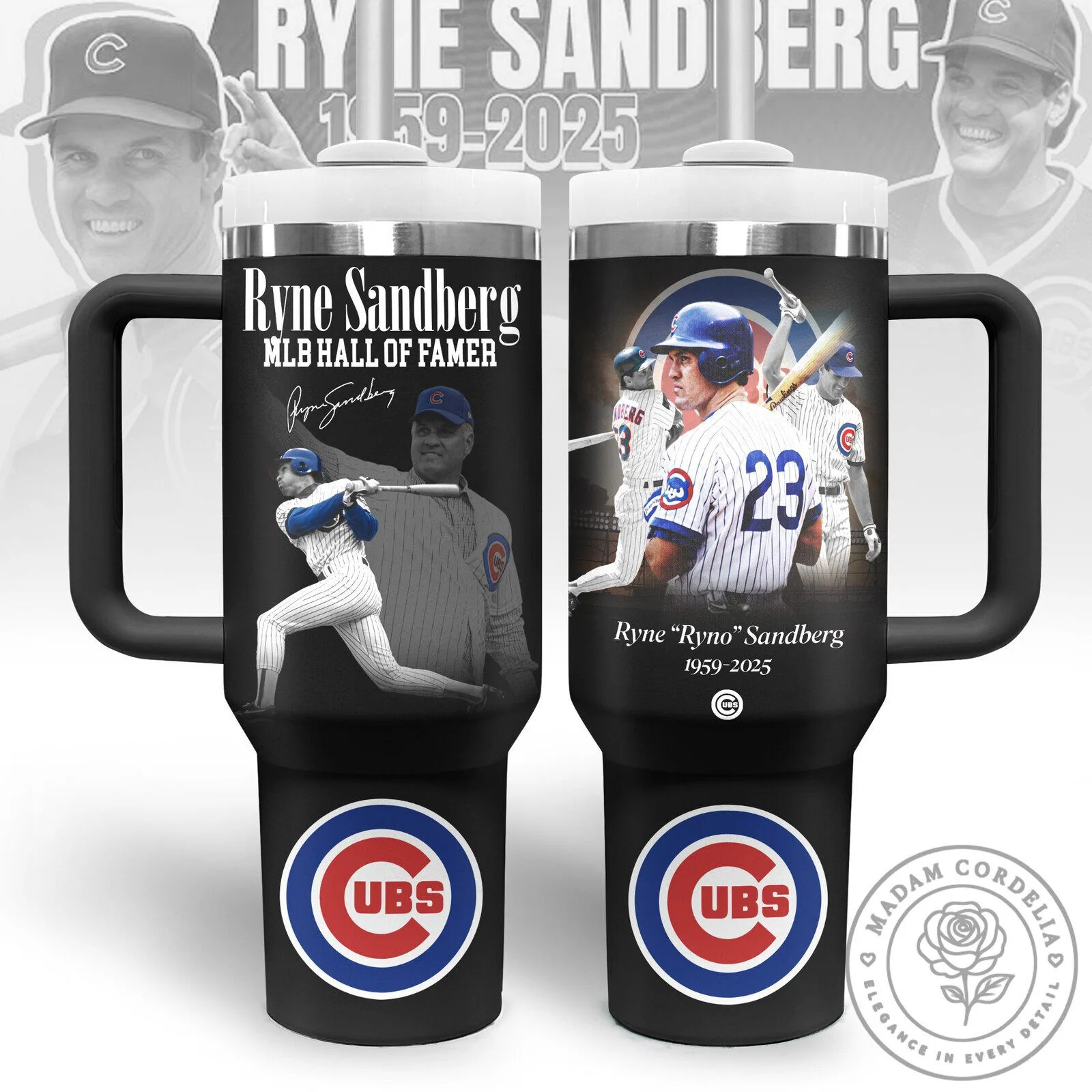 Ryne Sandberg Chicago Cubs Baseball Legend Insulated Tumbler with Handle