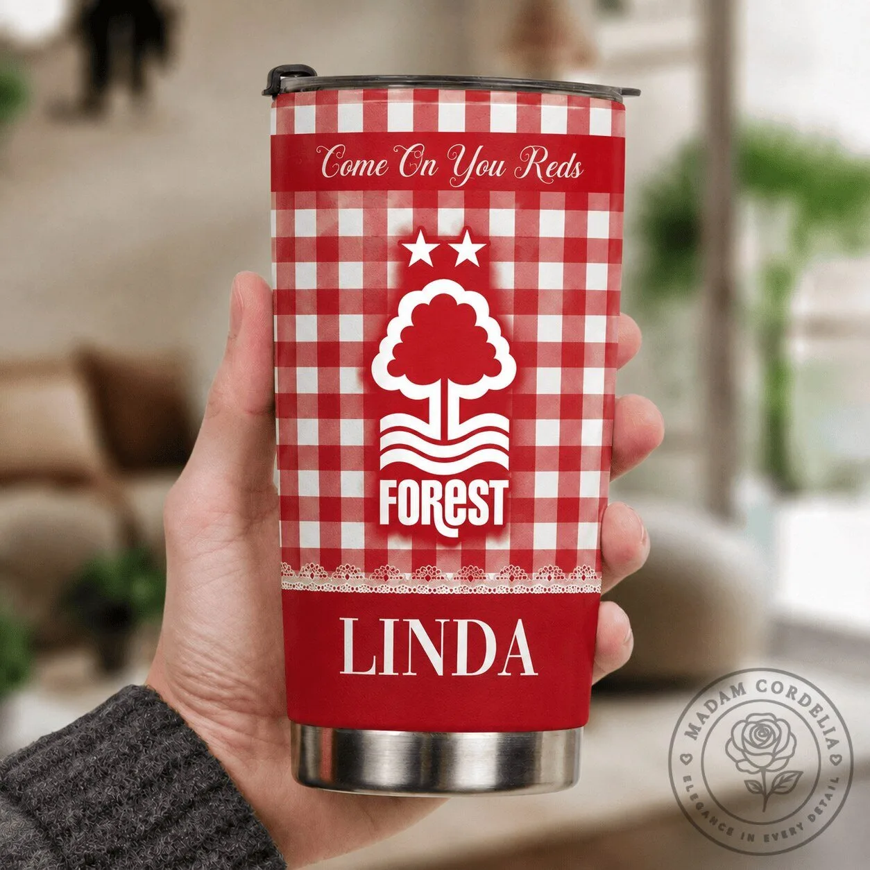 Nottingham Forest Football Club Personalized Gingham Pattern Stainless Steel Tumbler