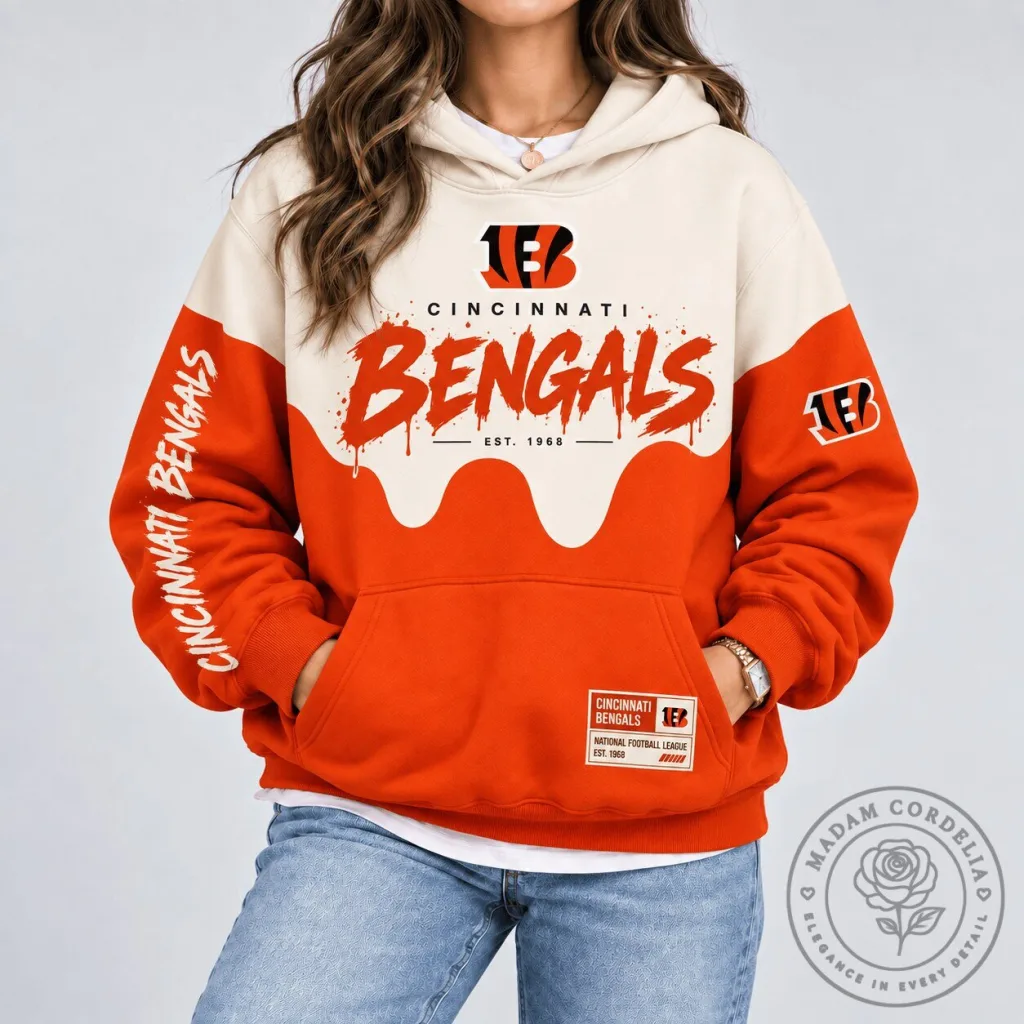 Cincinnati Bengals Paint Splatter Cream and Orange Hoodie Cincinnati Bengals Paint Splatter Cream and Orange Hoodie