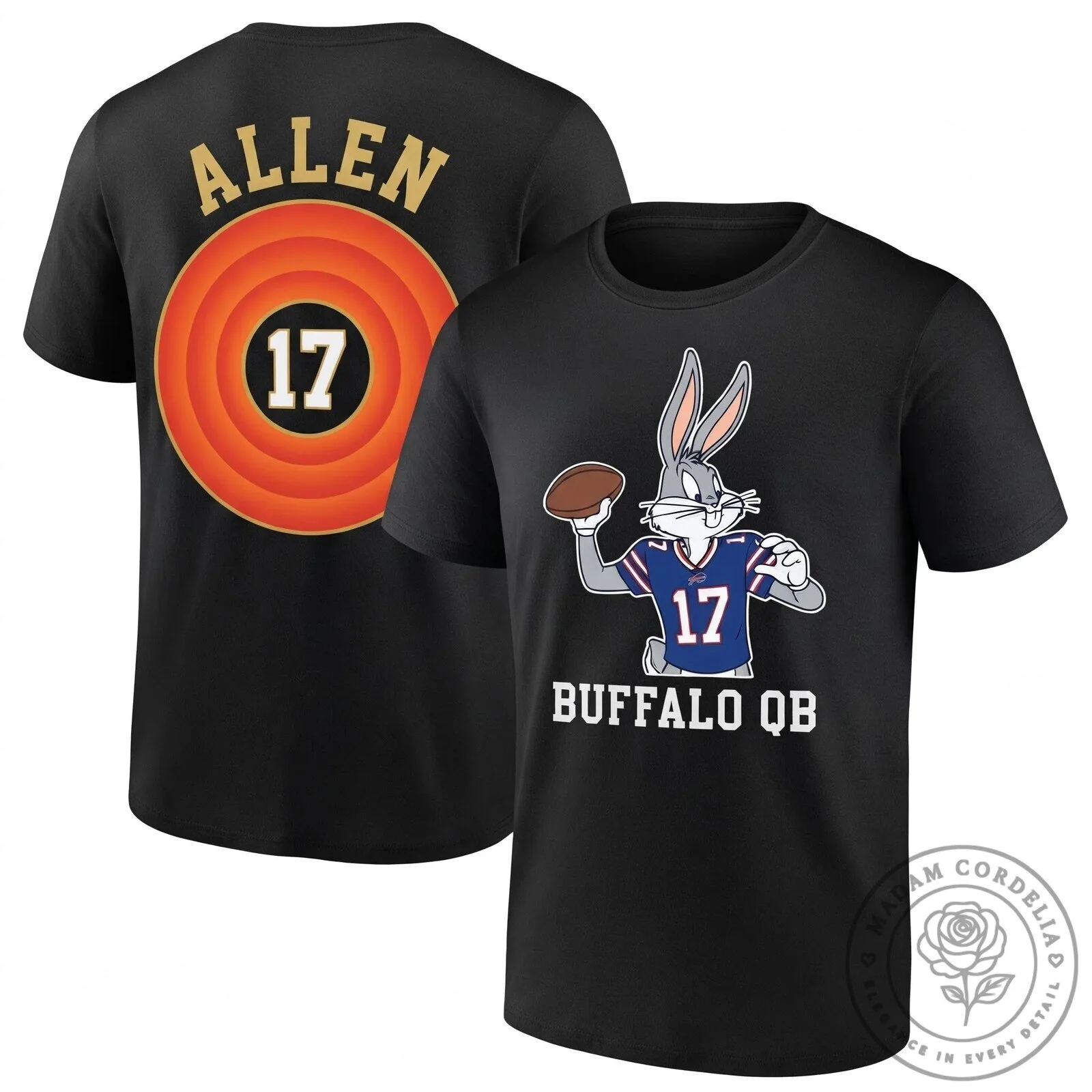 Buffalo Bills Josh Allen Bugs Bunny Looney Tunes Football Player Black T-Shirt