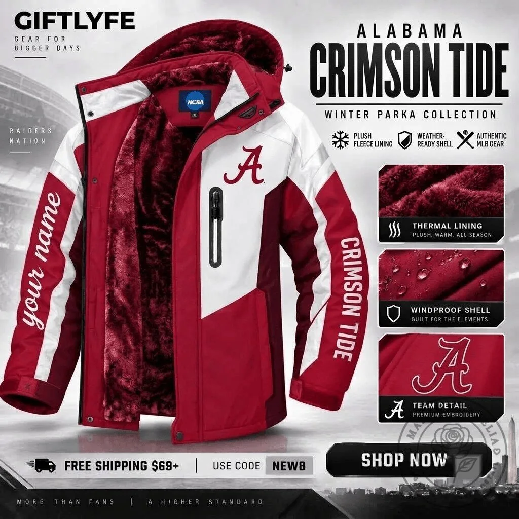 Alabama Crimson Tide NCAA Winter Parka Jacket with Plush Fleece Lining