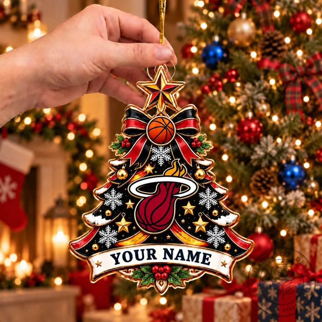 Miami Heat Basketball Christmas Tree Ornament Personalized Name Decoration Miami Heat Basketball Christmas Tree Ornament Personalized Name Decoration
