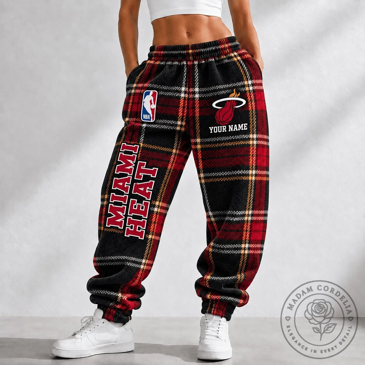 Miami Heat NBA Custom Name Plaid Jogger Pants for Basketball Fans