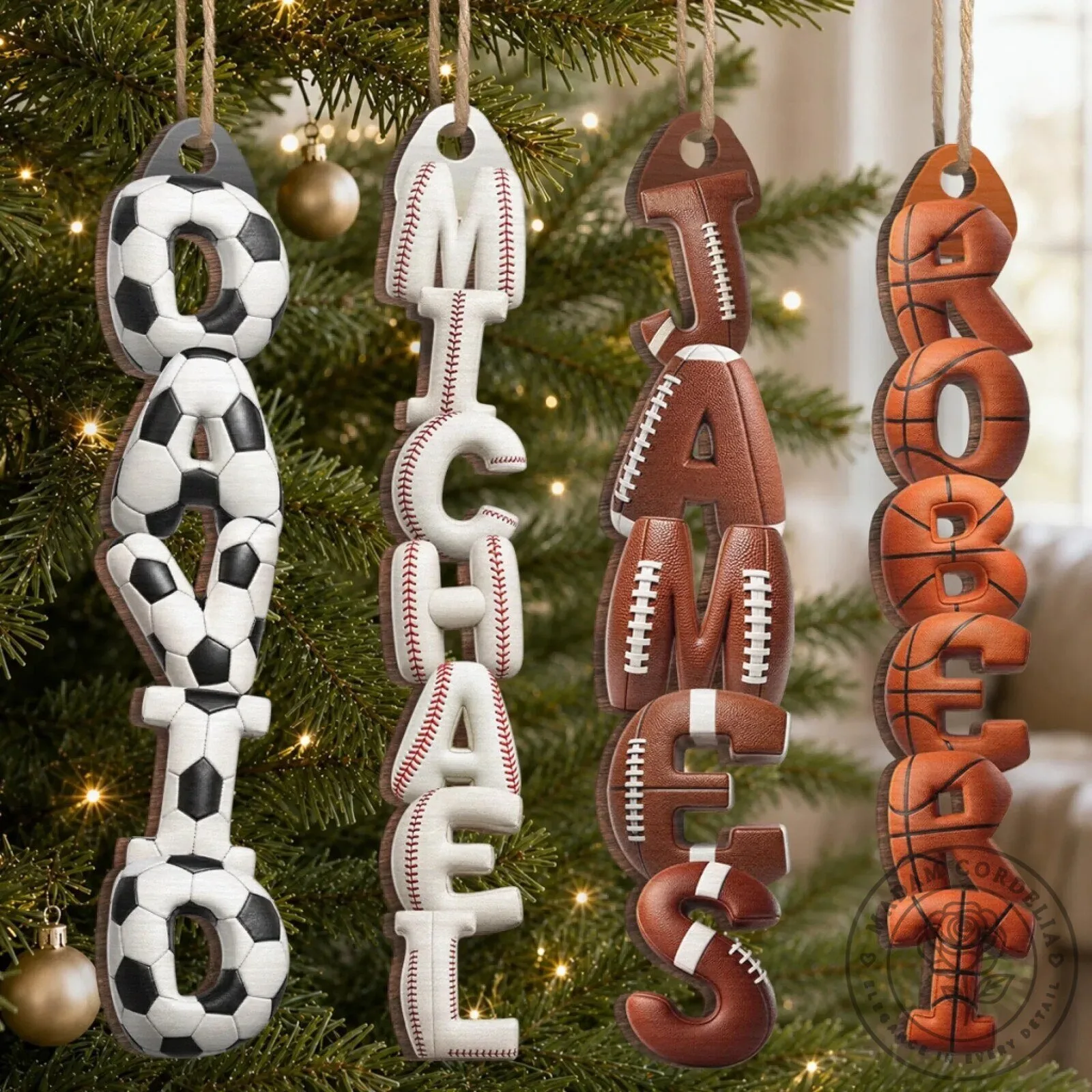 Personalized Sports Ball Letter Name Christmas Tree Ornament