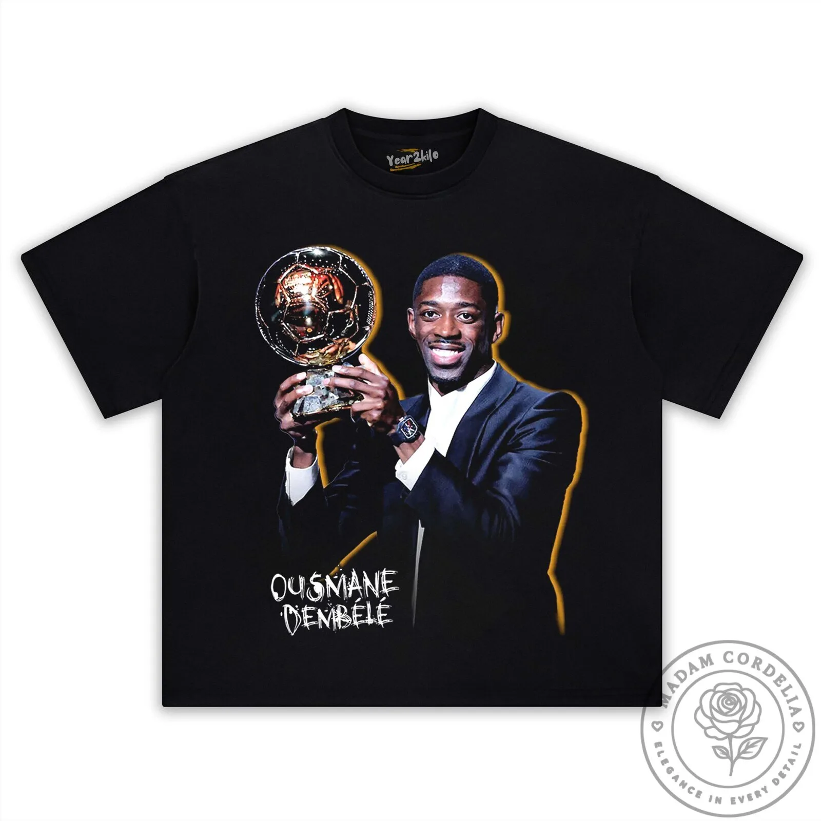 Ousmane Dembele Ballon d'Or Winner Graphic Print Black T-Shirt
