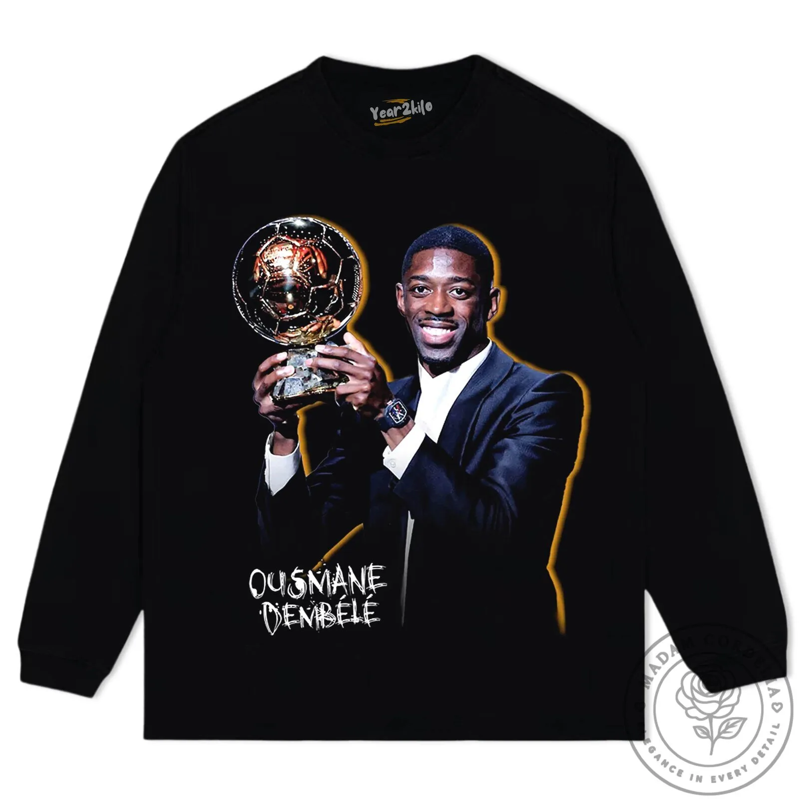 Ousmane Dembele Ballon d'Or Winner Graphic Print Black T-Shirt 24 Ousmane Dembele Ballon d