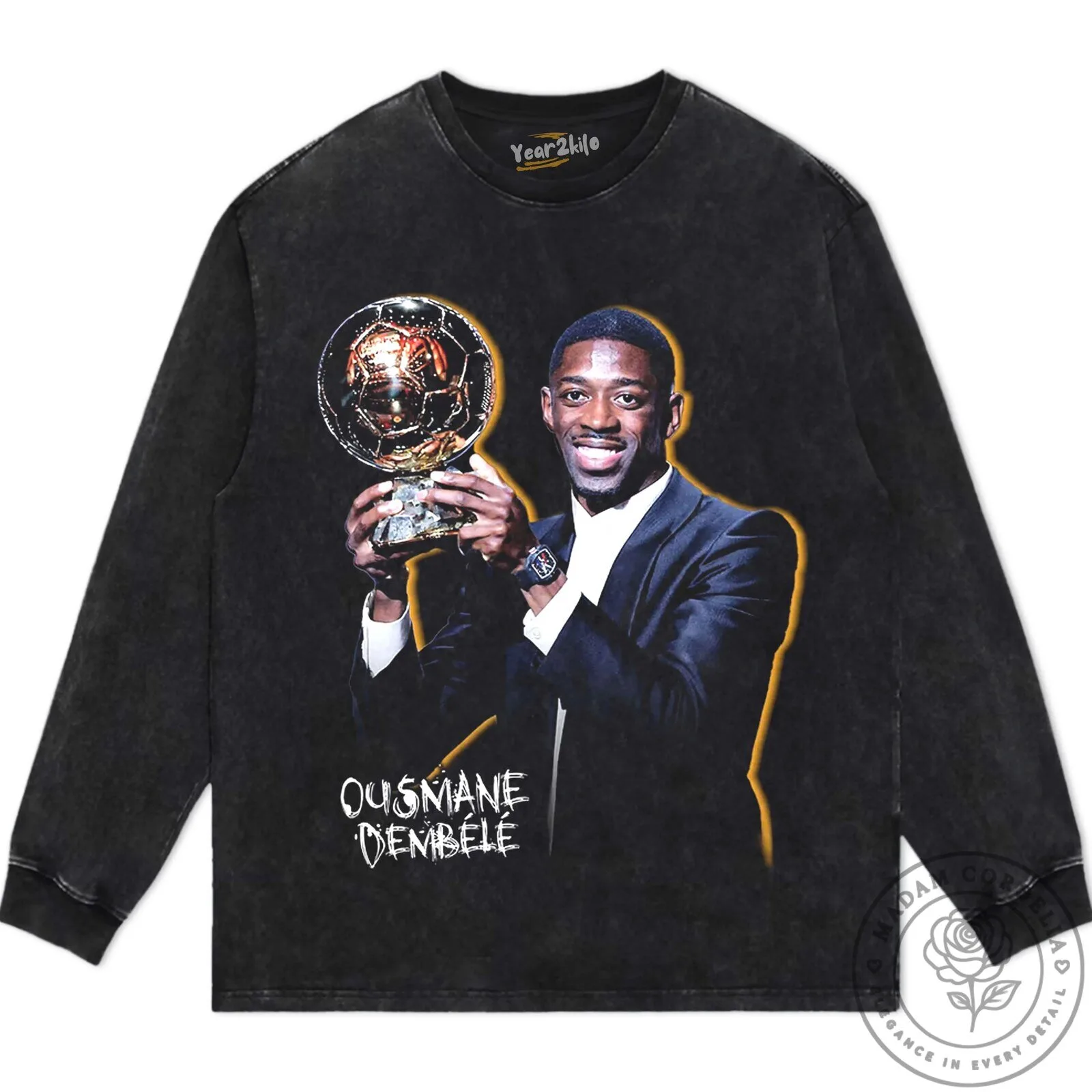 Ousmane Dembele Ballon d'Or Winner Graphic Print Black T-Shirt 25 Ousmane Dembele Ballon d