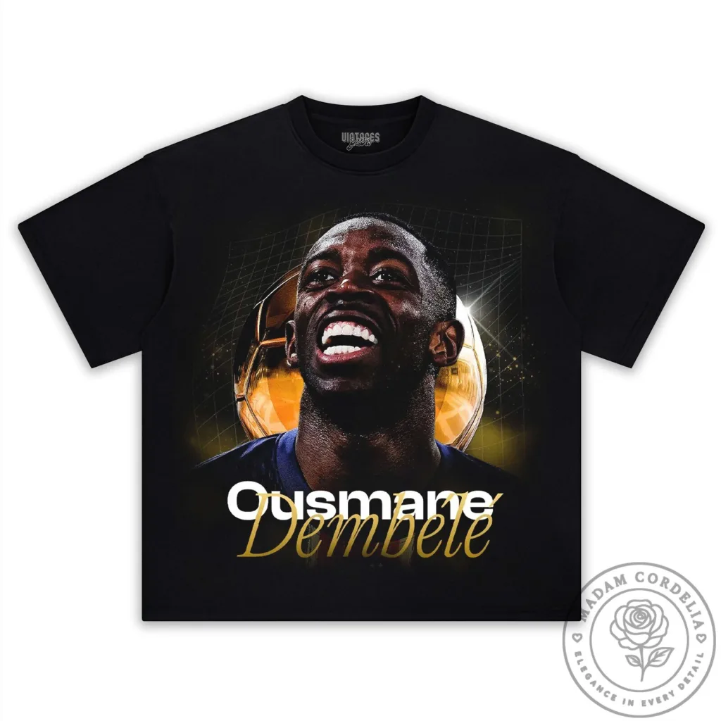 Graphic T-Shirt Featuring Ousmane Dembele, Football Star
