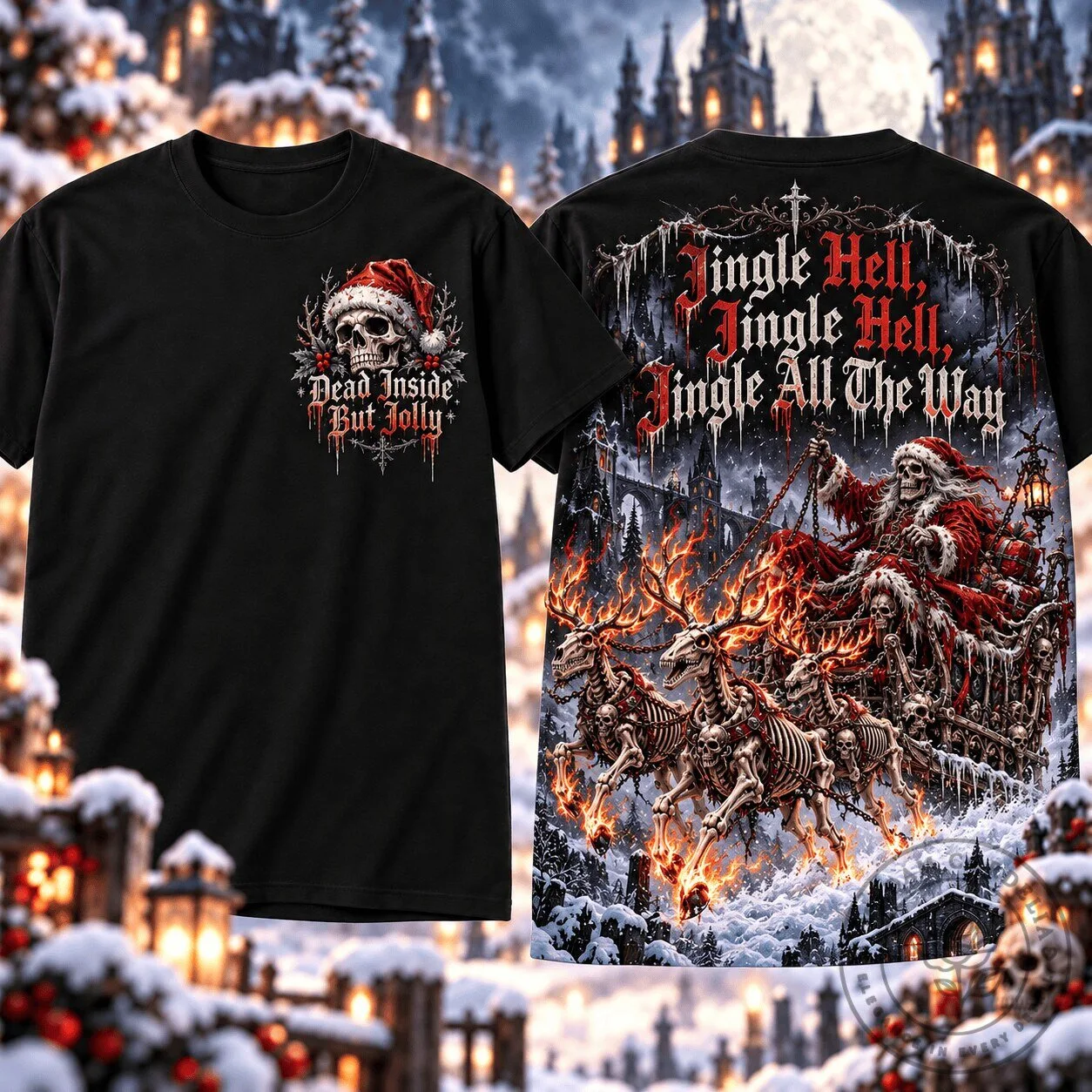 Dead Inside But Jolly Skeleton Santa Jingle Hell Christmas T-Shirt
