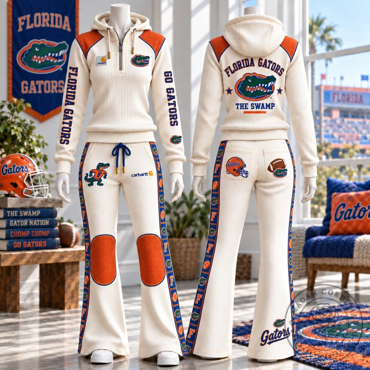 Florida Gators University Womens Half-Zip Hoodie and Flare Pants Set