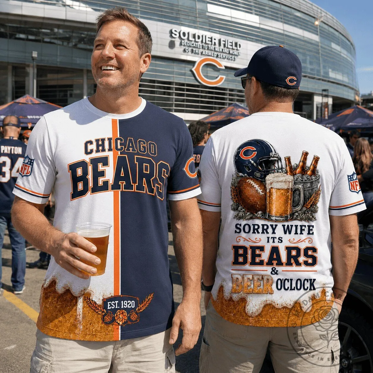 Match Day Chicago Bears Football Fan Beer O'Clock Funny Graphic T-Shirt