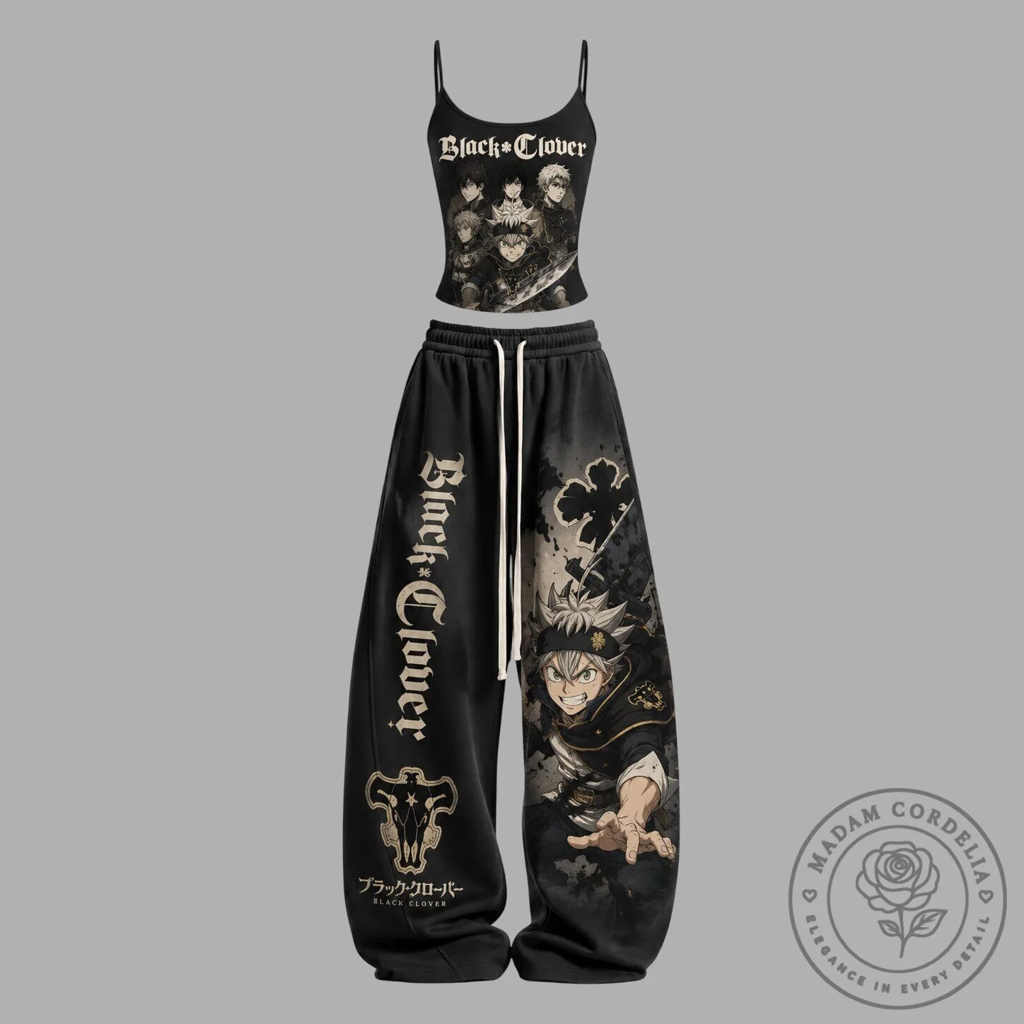 Black Clover Anime Asta Black Bulls Squad Two-Piece Tank Top and Pants Set