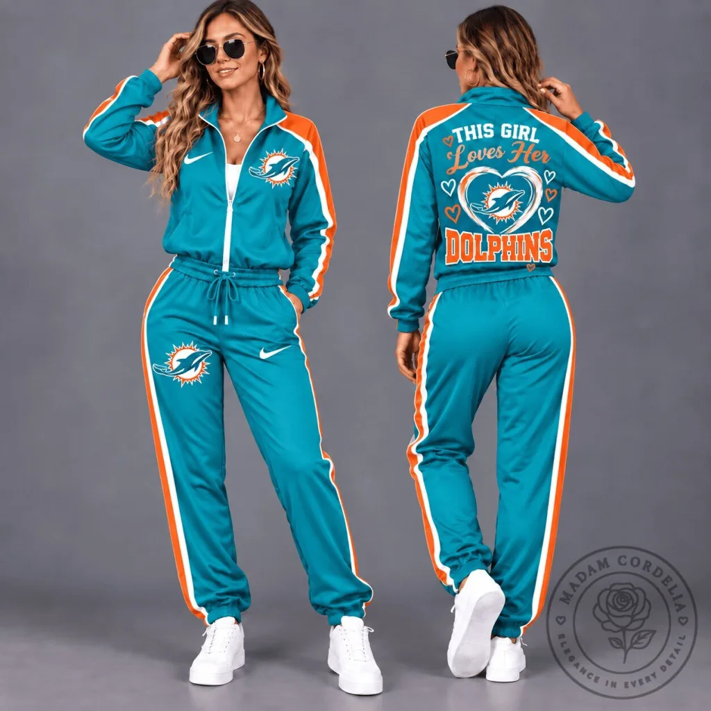 Miami Dolphins Women's Teal and Orange Tracksuit Jacket and Pants Set Miami Dolphins Women's Teal and Orange Tracksuit Jacket and Pants Set