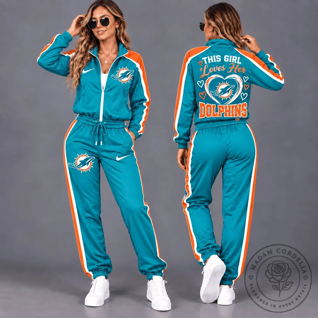 Miami Dolphins Women's Teal and Orange Tracksuit Jacket and Pants Set