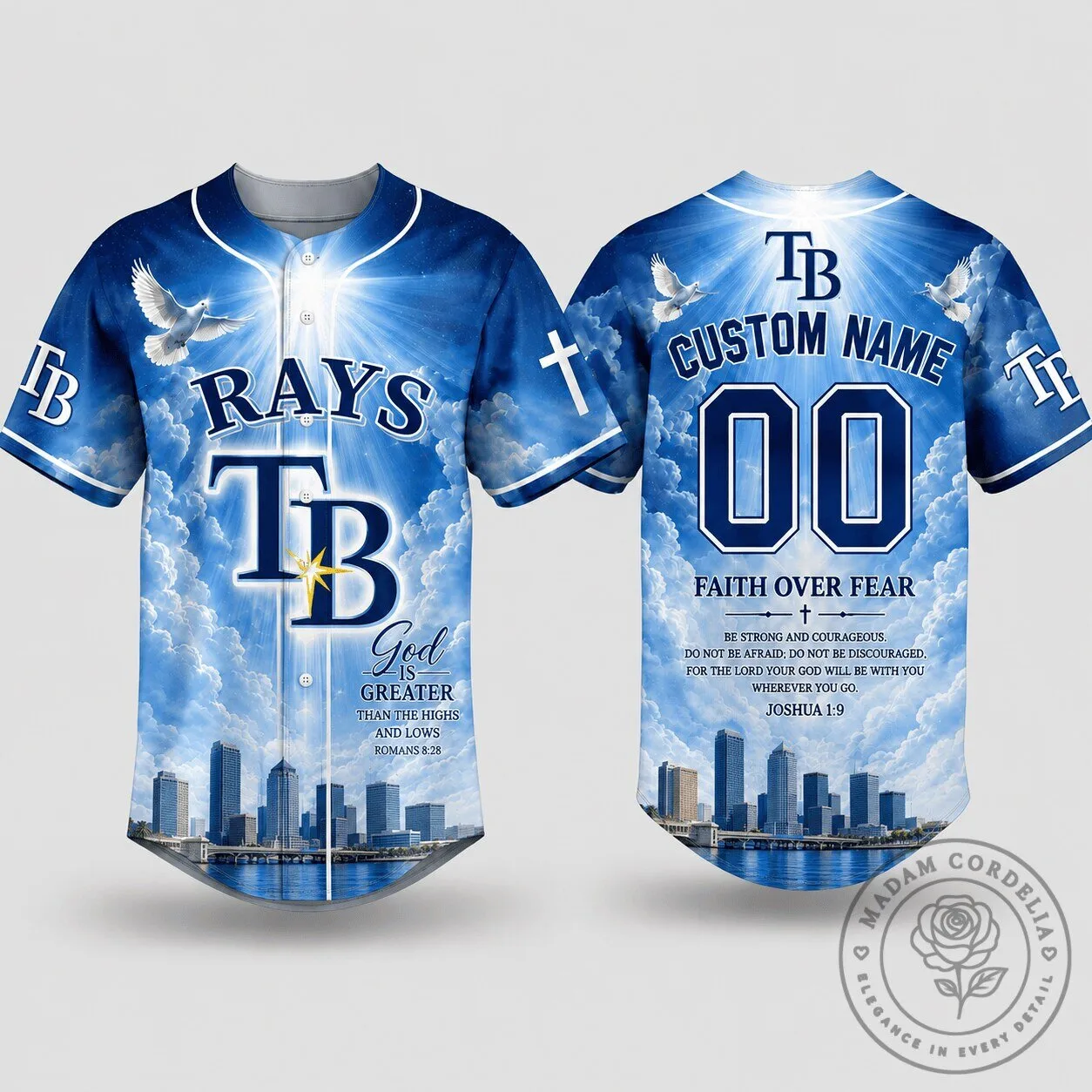 Tampa Bay Rays Baseball Personalized Blue Sky Faith Over Fear Jersey 2 Tampa Bay Rays Baseball Personalized Blue Sky Faith Over Fear Jersey
