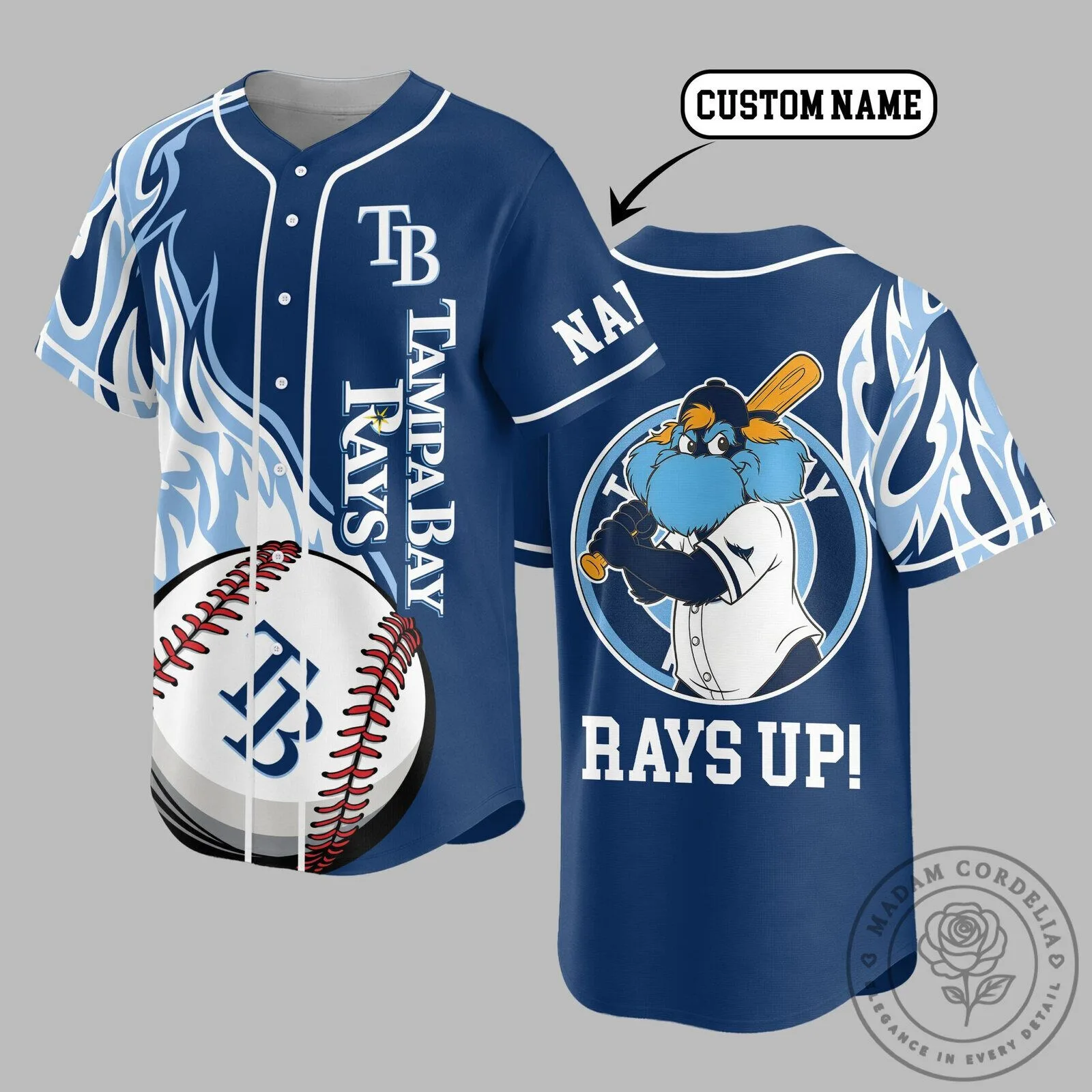 Tampa Bay Rays Baseball Flame Spirit Custom Name Jersey