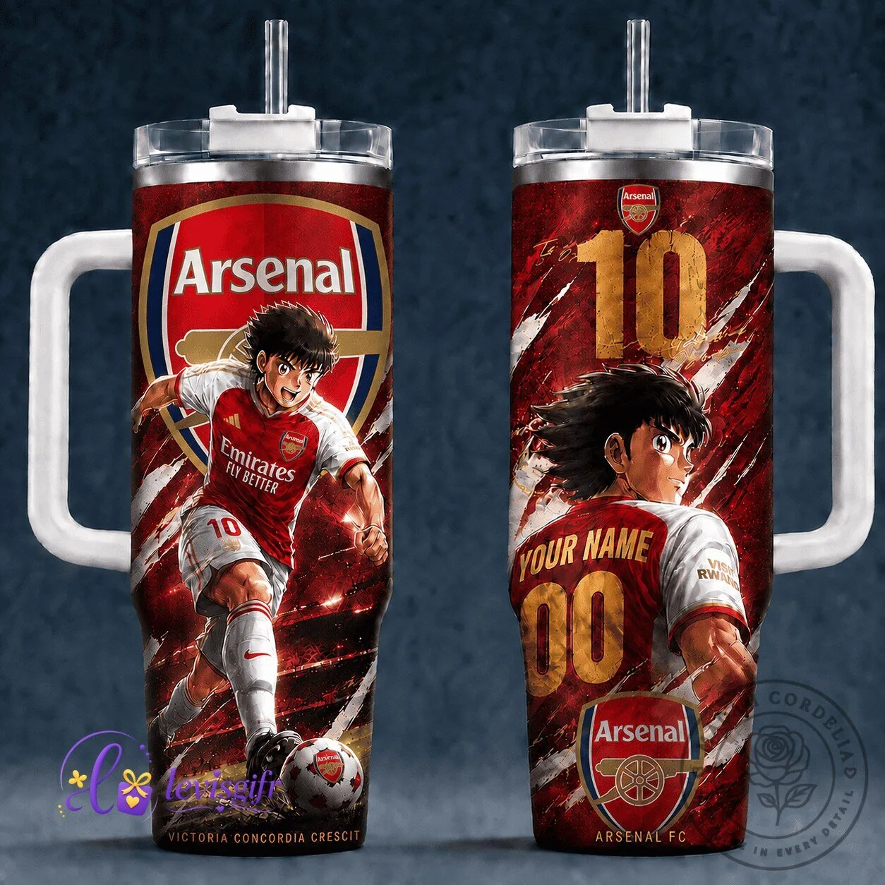 Arsenal Football Club Captain Tsubasa Anime Art Personalized Stainless Steel Tumbler