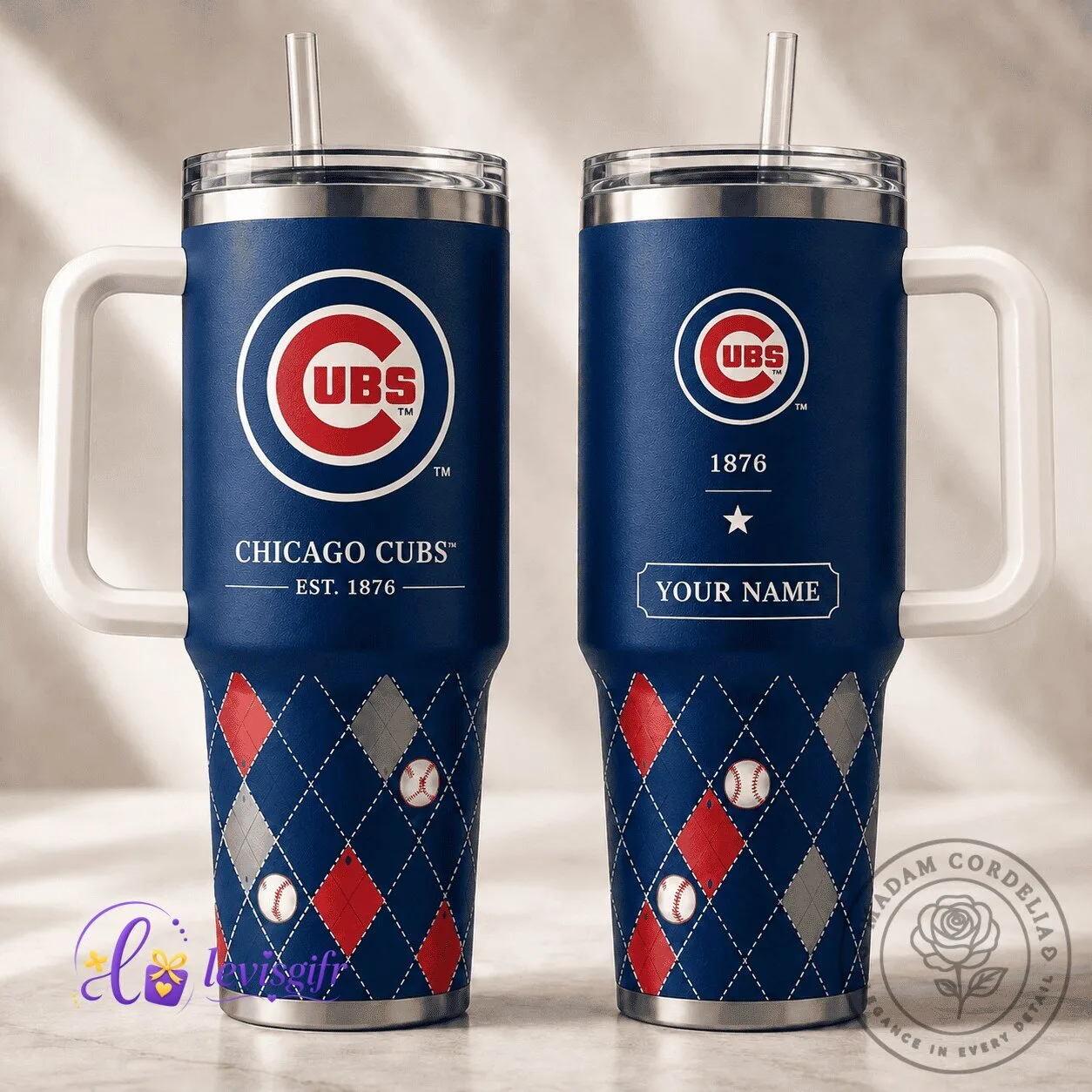 Chicago Cubs Baseball Team Personalized Argyle Pattern Tumbler