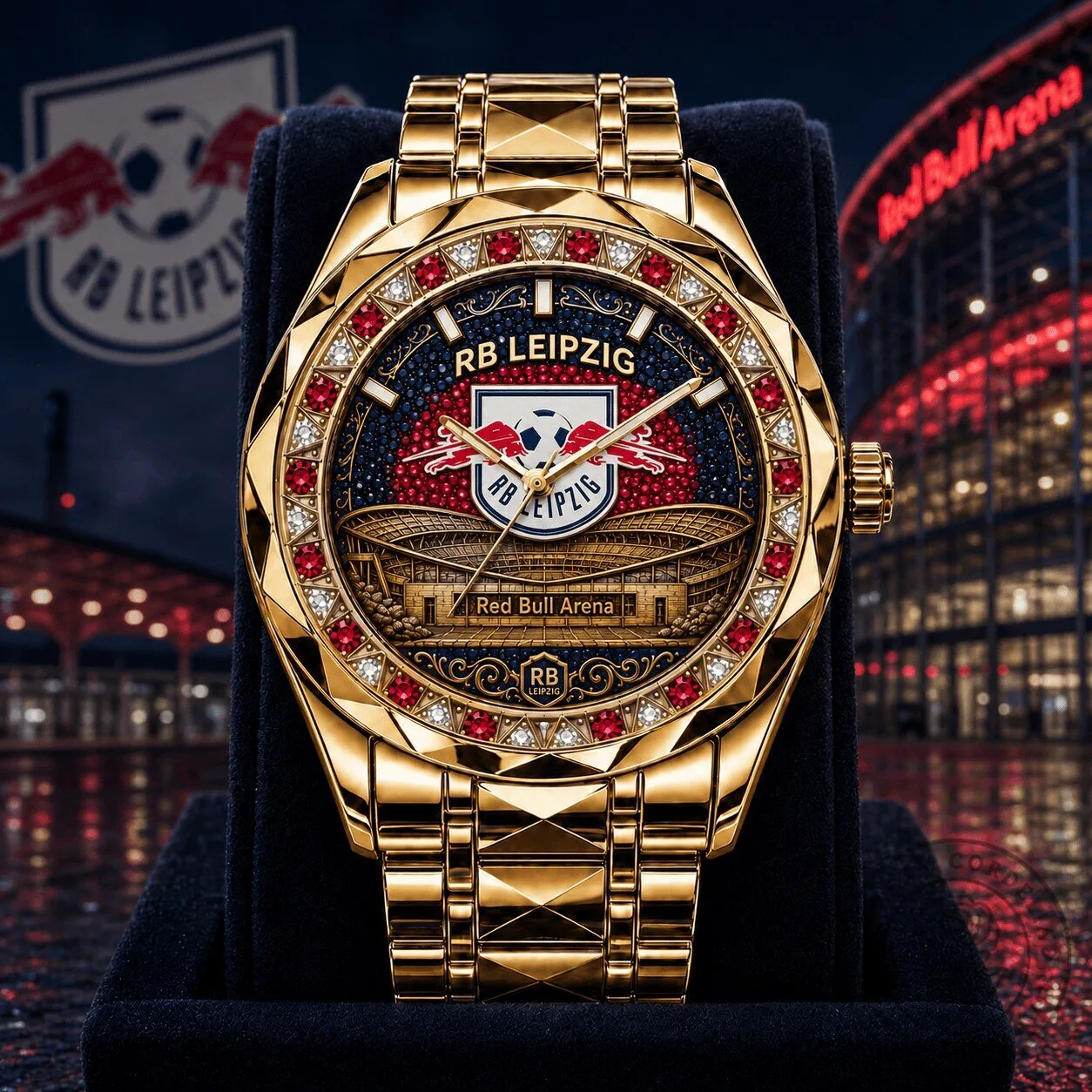 RB Leipzig Red Bull Arena Football Club Gold Tone Wrist Watch