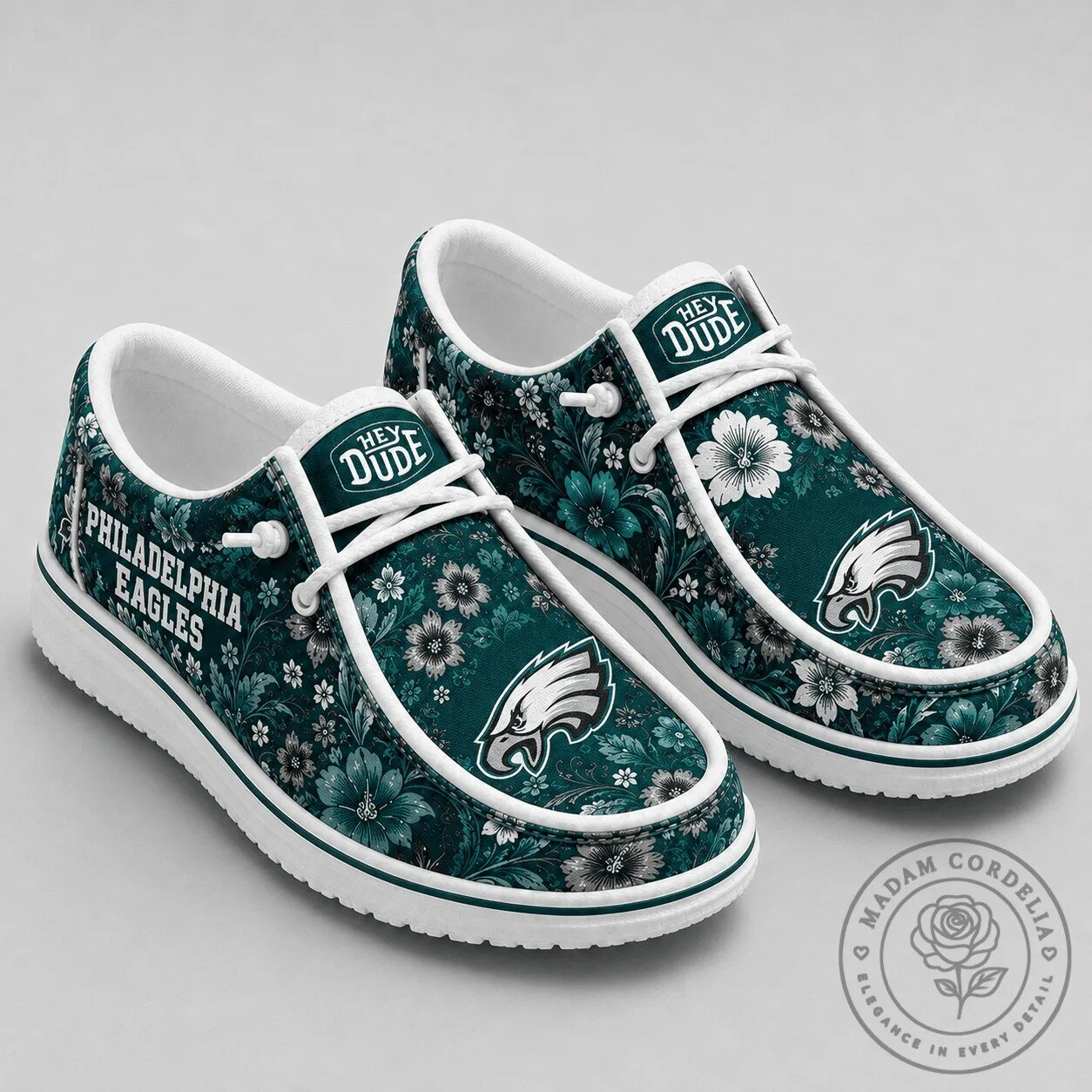 Philadelphia Eagles Floral Pattern Hey Dude Style Shoes for Women 4 Philadelphia Eagles Floral Pattern Hey Dude Style Shoes for Women