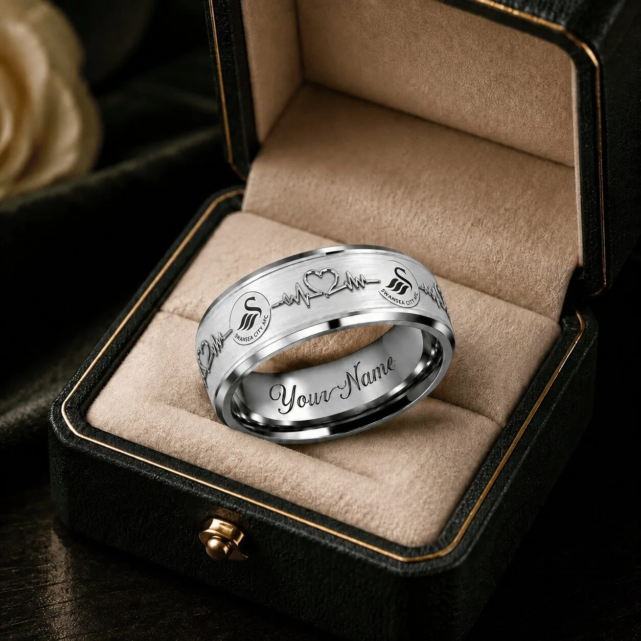 Swansea City Football Club Heartbeat Custom Engraved Ring for Fans