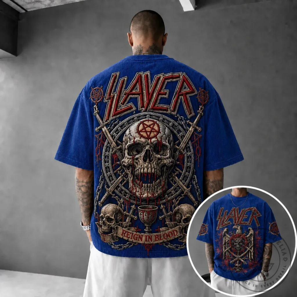 Slayer Reign in Blood Heavy Metal Skull Graphic Oversized T-Shirt Slayer Reign in Blood Heavy Metal Skull Graphic Oversized T-Shirt