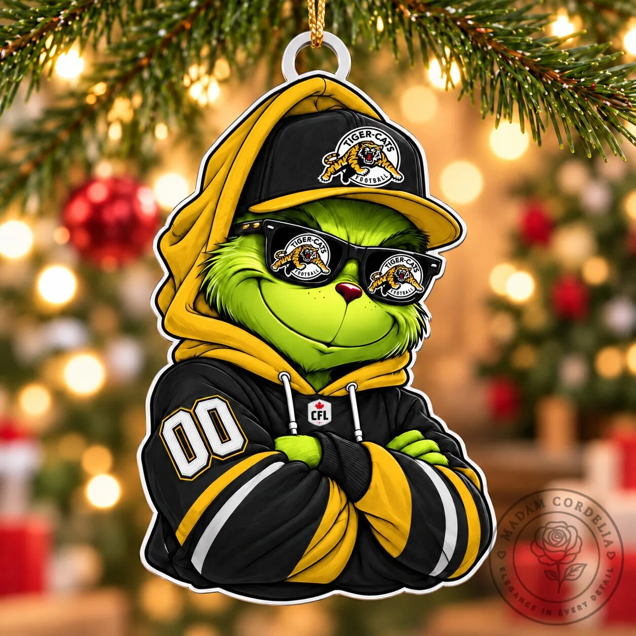 Hamilton Tiger-Cats Grinch Custom Number Christmas Tree Ornament