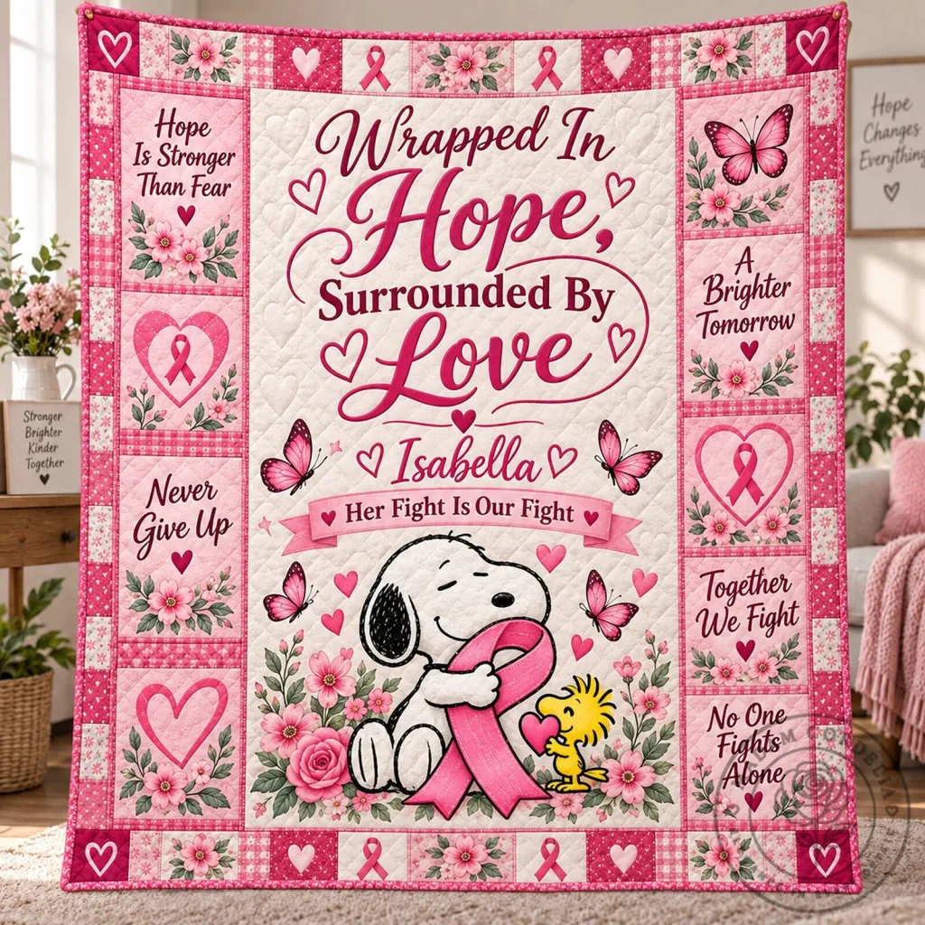 Personalized Breast Cancer Awareness Snoopy Wrapped In Hope Quilt Blanket Personalized Breast Cancer Awareness Snoopy Wrapped In Hope Quilt Blanket