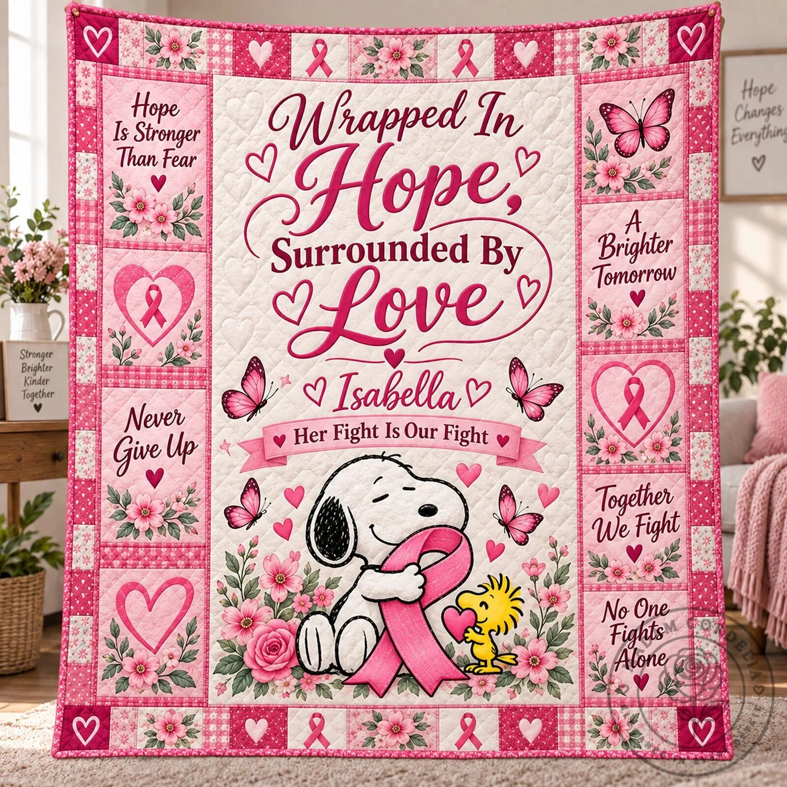 Personalized Breast Cancer Awareness Snoopy Wrapped In Hope Quilt Blanket 10 Personalized Breast Cancer Awareness Snoopy Wrapped In Hope Quilt Blanket