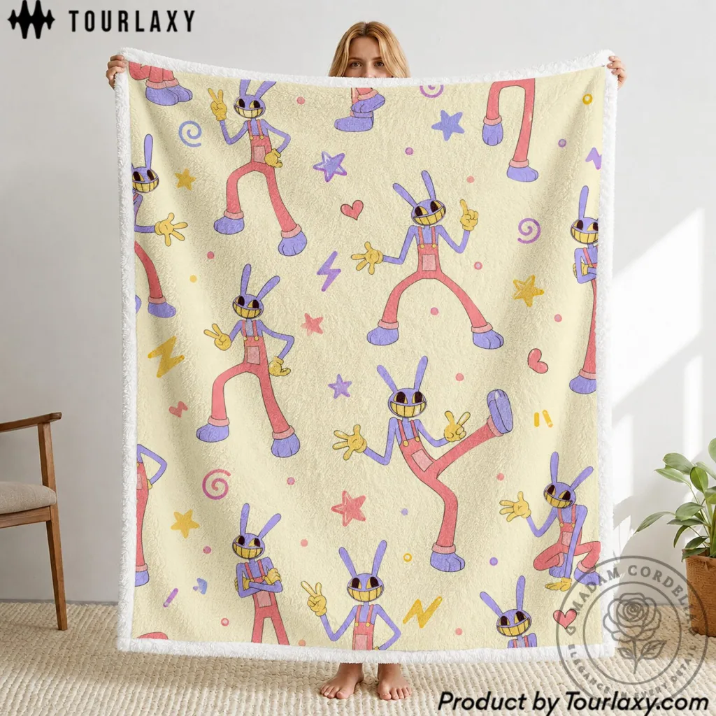 The Amazing Digital Circus Jax Character Pattern Sherpa Blanket The Amazing Digital Circus Jax Character Pattern Sherpa Blanket
