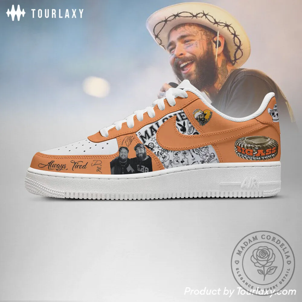 Post Malone Always Tired Custom Sneakers, White and Orange Athletic Shoes 8 Post Malone Always Tired Custom Sneakers, White and Orange Athletic Shoes