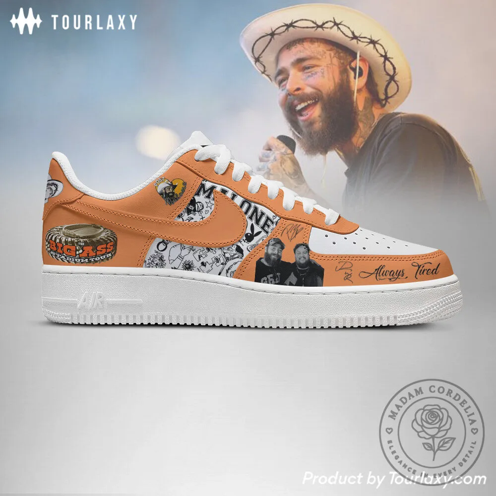 Post Malone Always Tired Custom Sneakers, White and Orange Athletic Shoes 9 Post Malone Always Tired Custom Sneakers, White and Orange Athletic Shoes