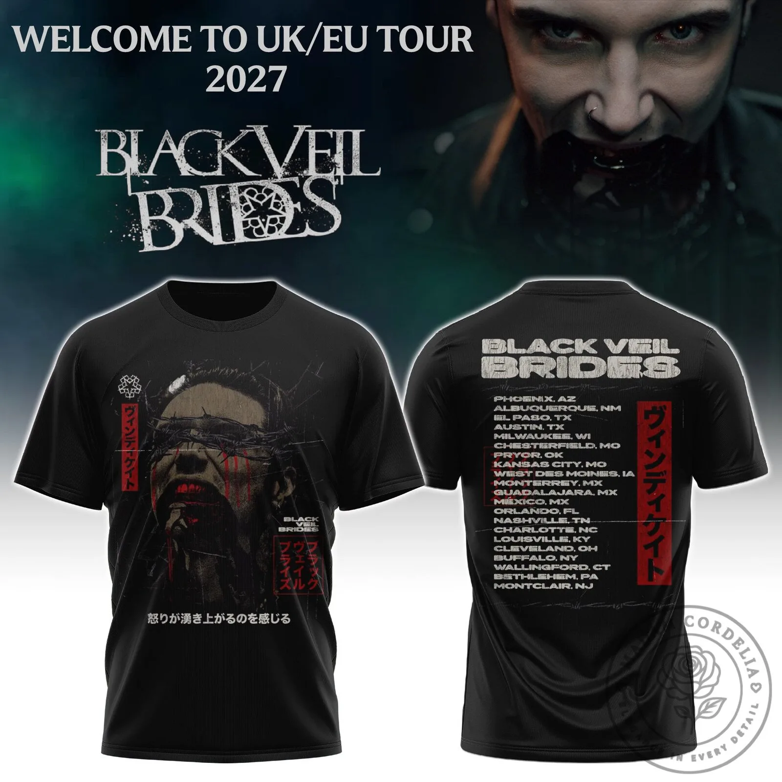 Black Veil Brides Vindicare Tour 2027 Band Concert T-Shirt