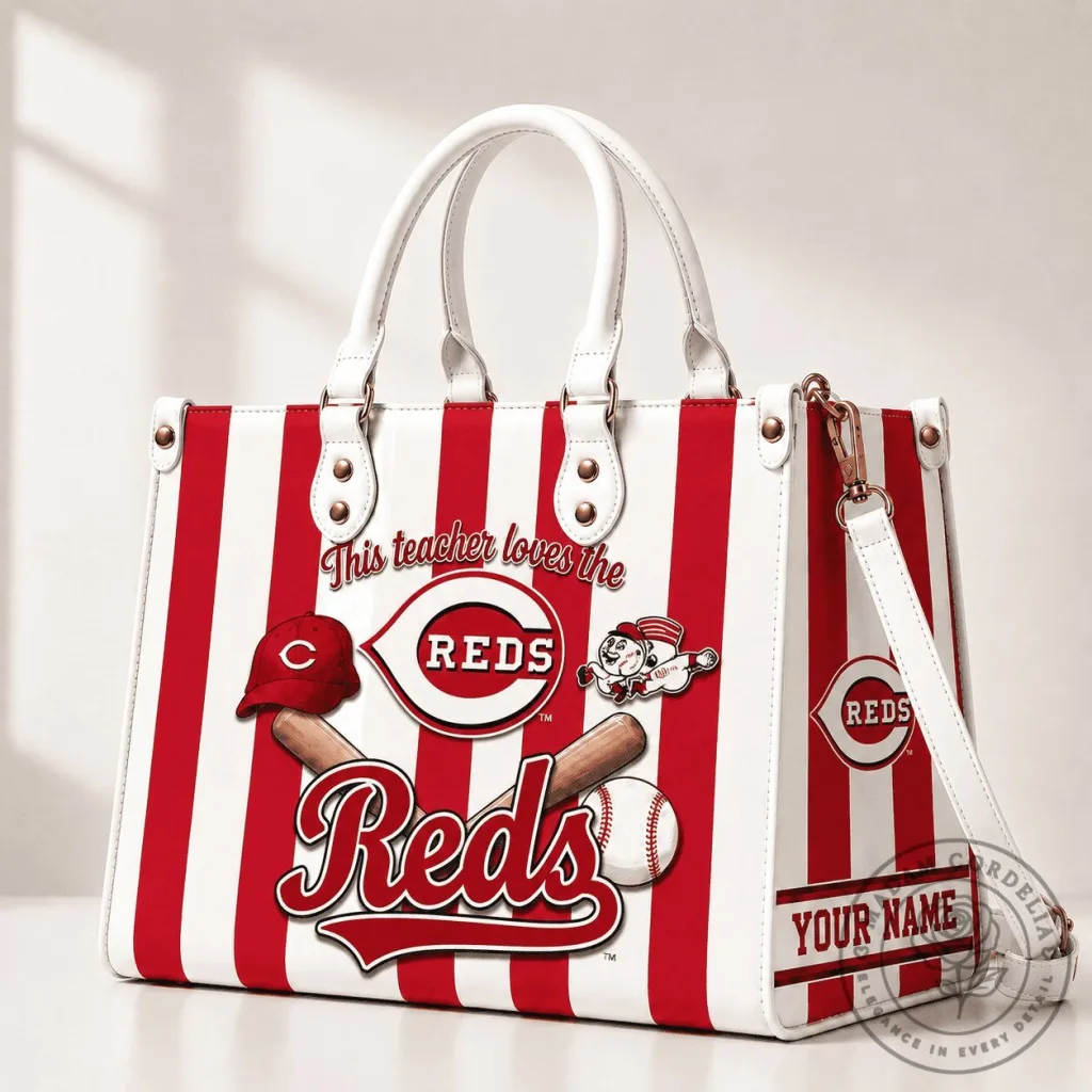 Cincinnati Reds Baseball Team Striped Leather Handbag with Personalized Name 1 Cincinnati Reds Baseball Team Striped Leather Handbag with Personalized Name
