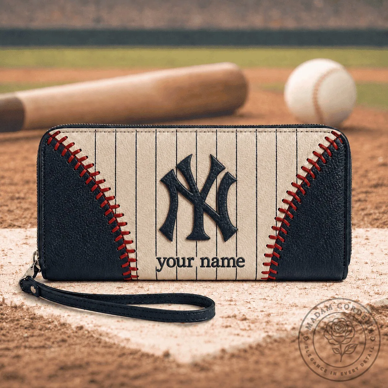 New York Yankees Baseball Personalized Leather Zipper Wallet