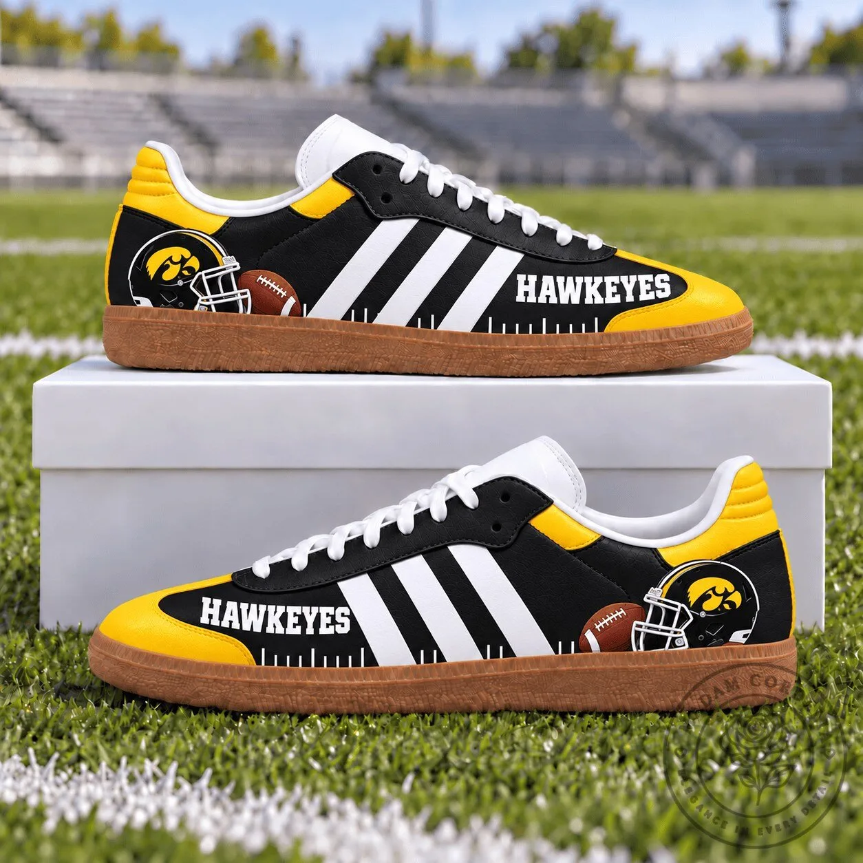 Iowa Hawkeyes Football Team Black and Yellow Striped Sneakers