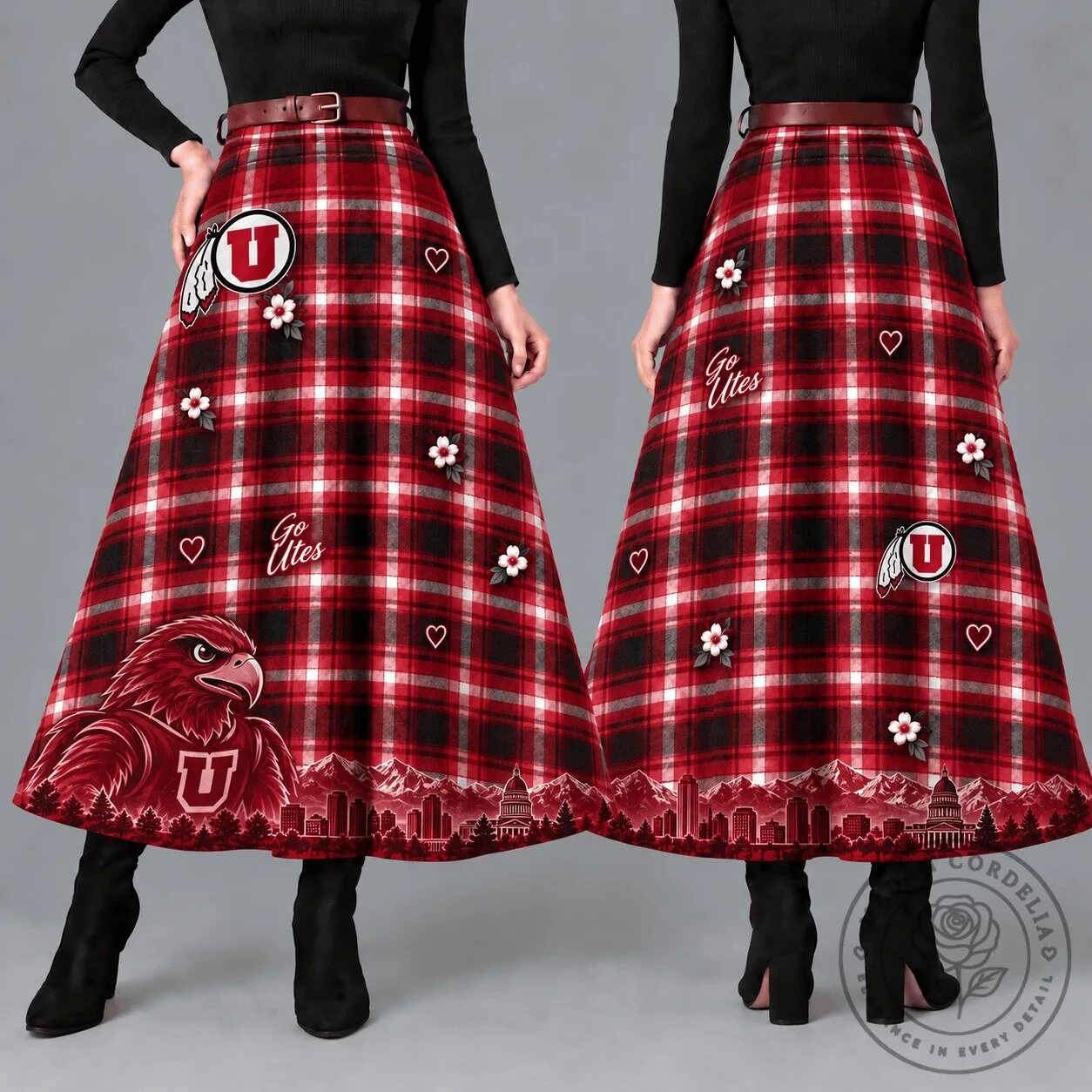 Utah Utes NCAA Team Spirit Plaid Maxi Skirt with Mountain Skyline