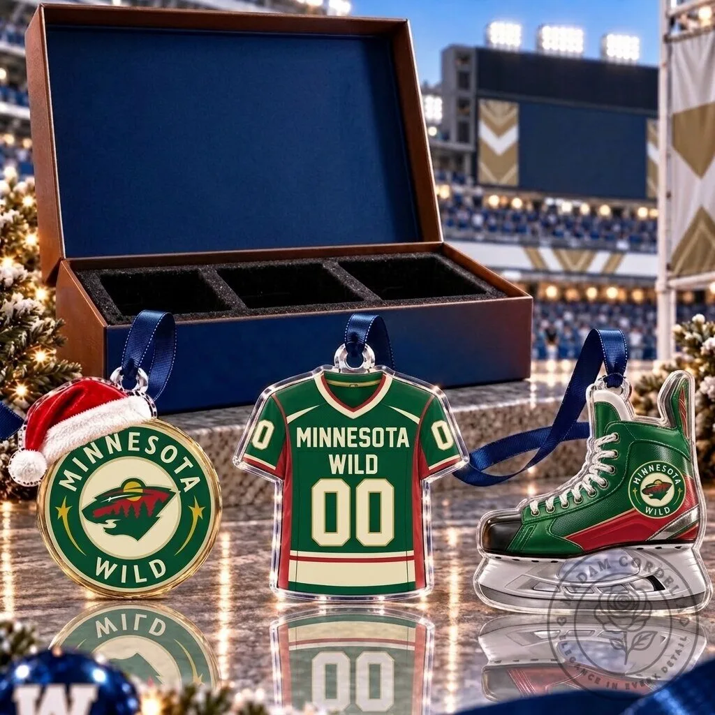 Minnesota Wild National Hockey League Team Logo and Jersey Christmas Ornament Set