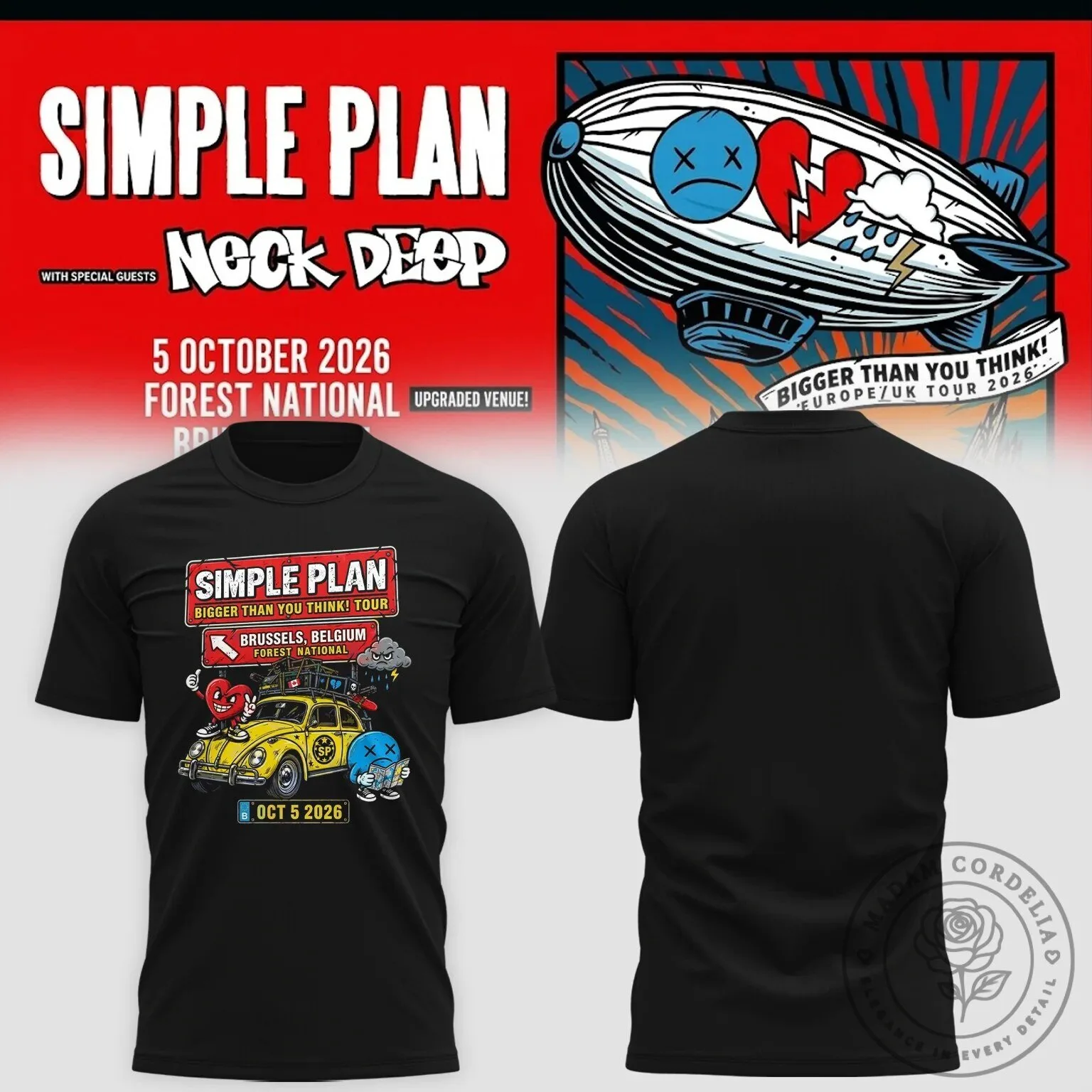 Simple Plan Brussels Belgium 2026 Bigger Than You Think Tour T-Shirt