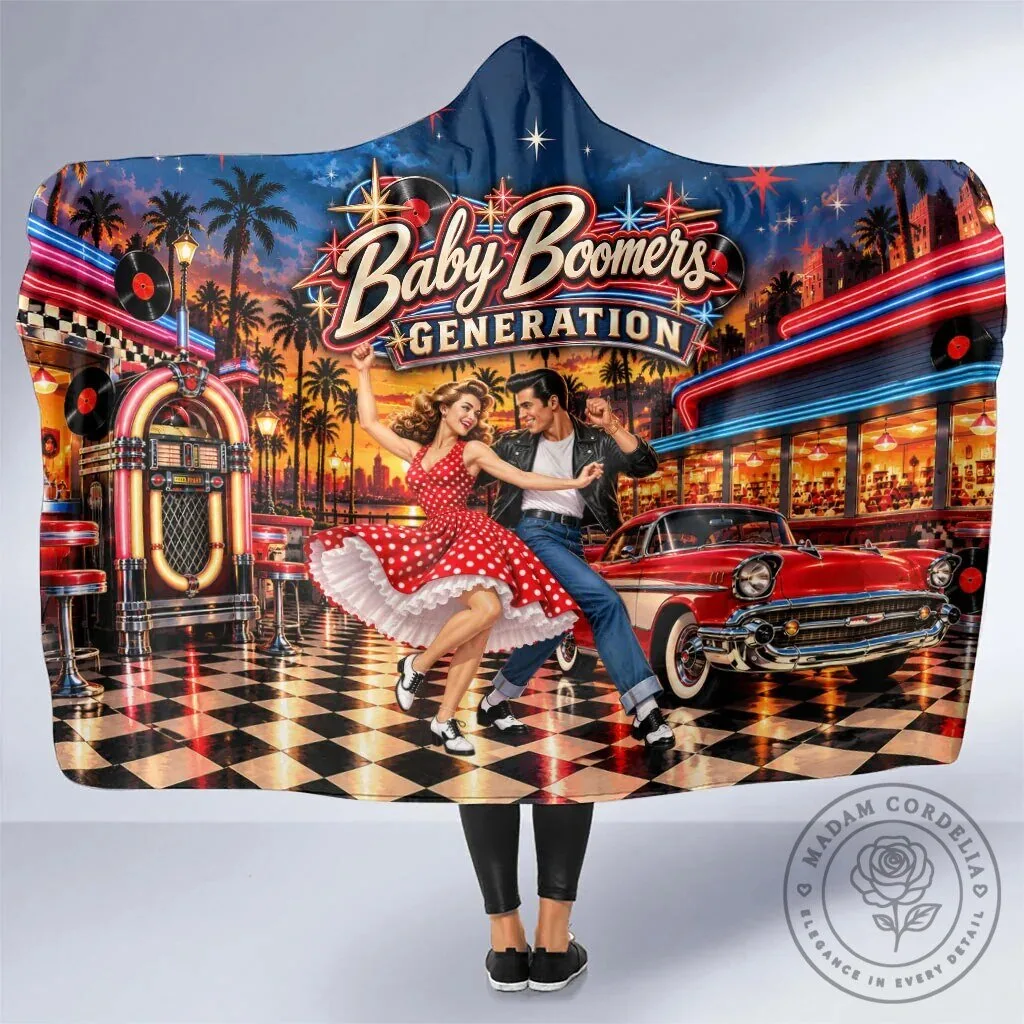 Baby Boomers Generation Vintage 1950s Retro Rock And Roll Nostalgia Hooded Blanket